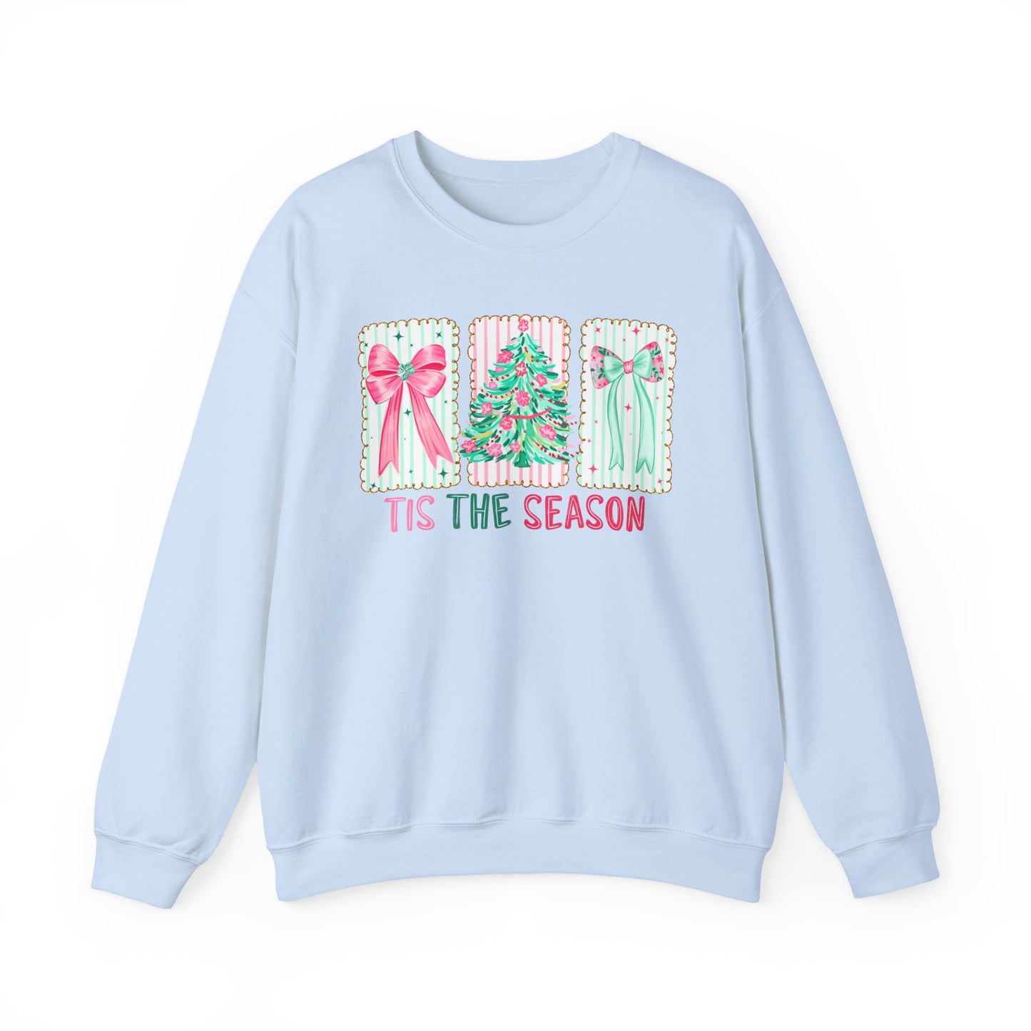 🎀🎄 ’Tis The Season Sweatshirt – Pastel Bows & Merry Tree Vibes ✨☃️