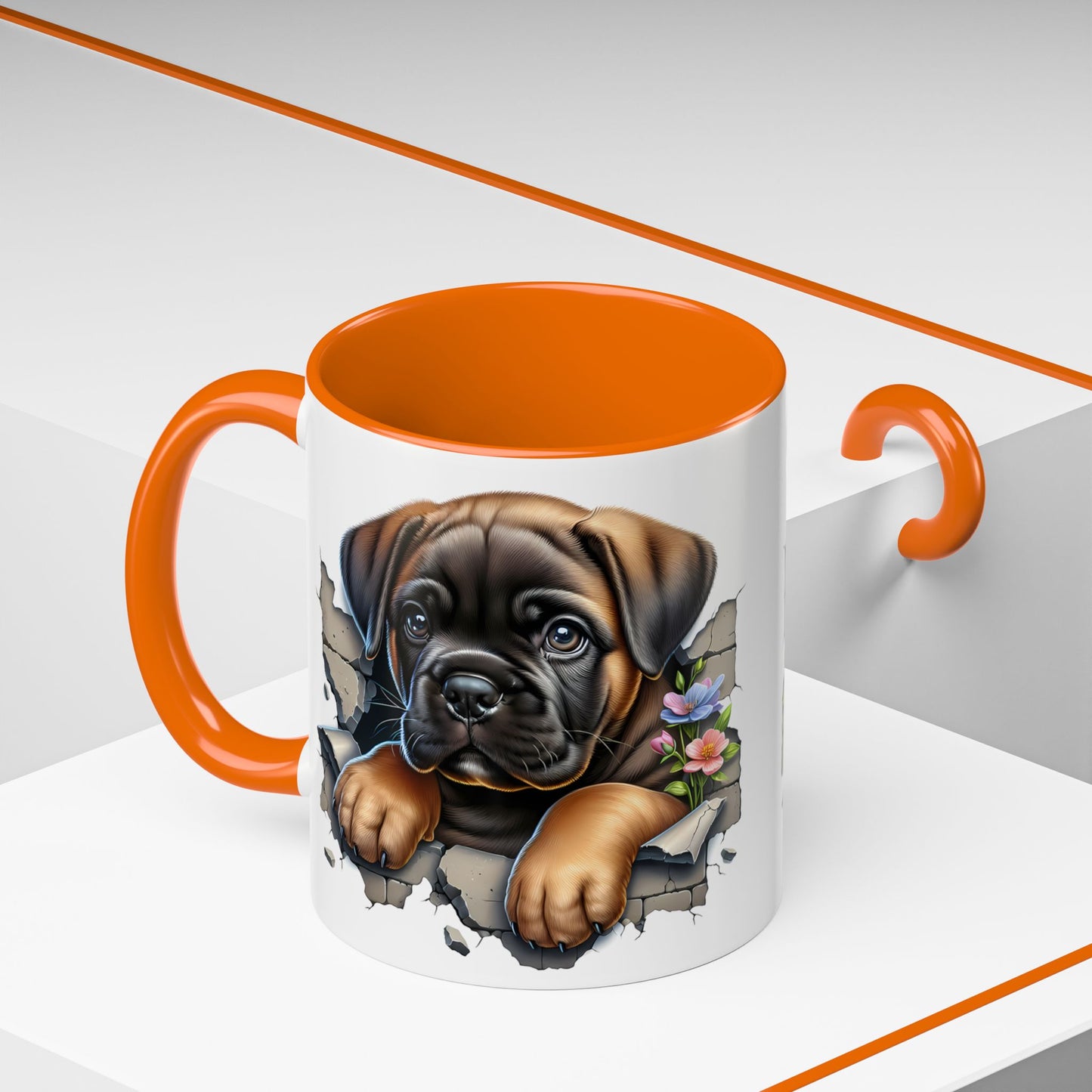 🧡 Boxer Puppy Accent Mug – Adorable Peek-Through Cup for Dog Lovers