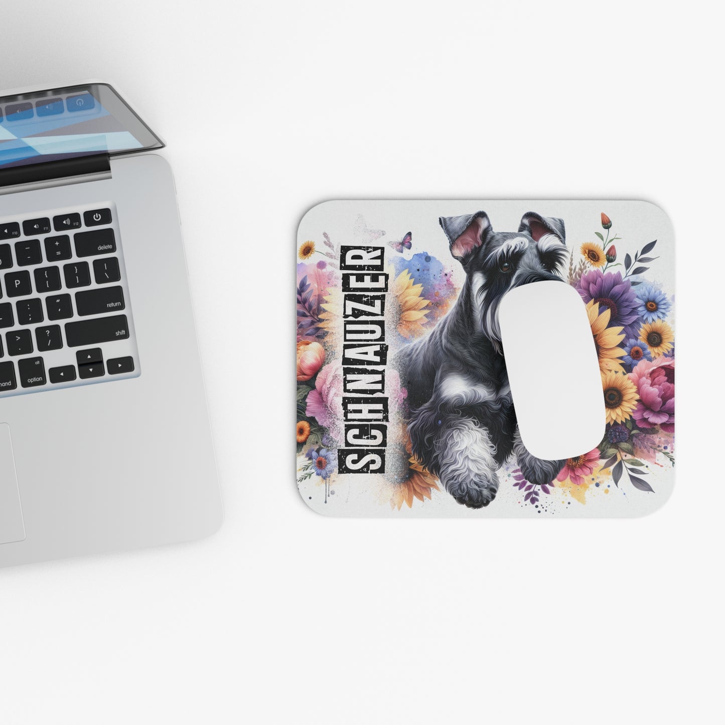 🖱️🐶🌻 Schnauzer Mouse Pad – Floral Sunshine Desk Art