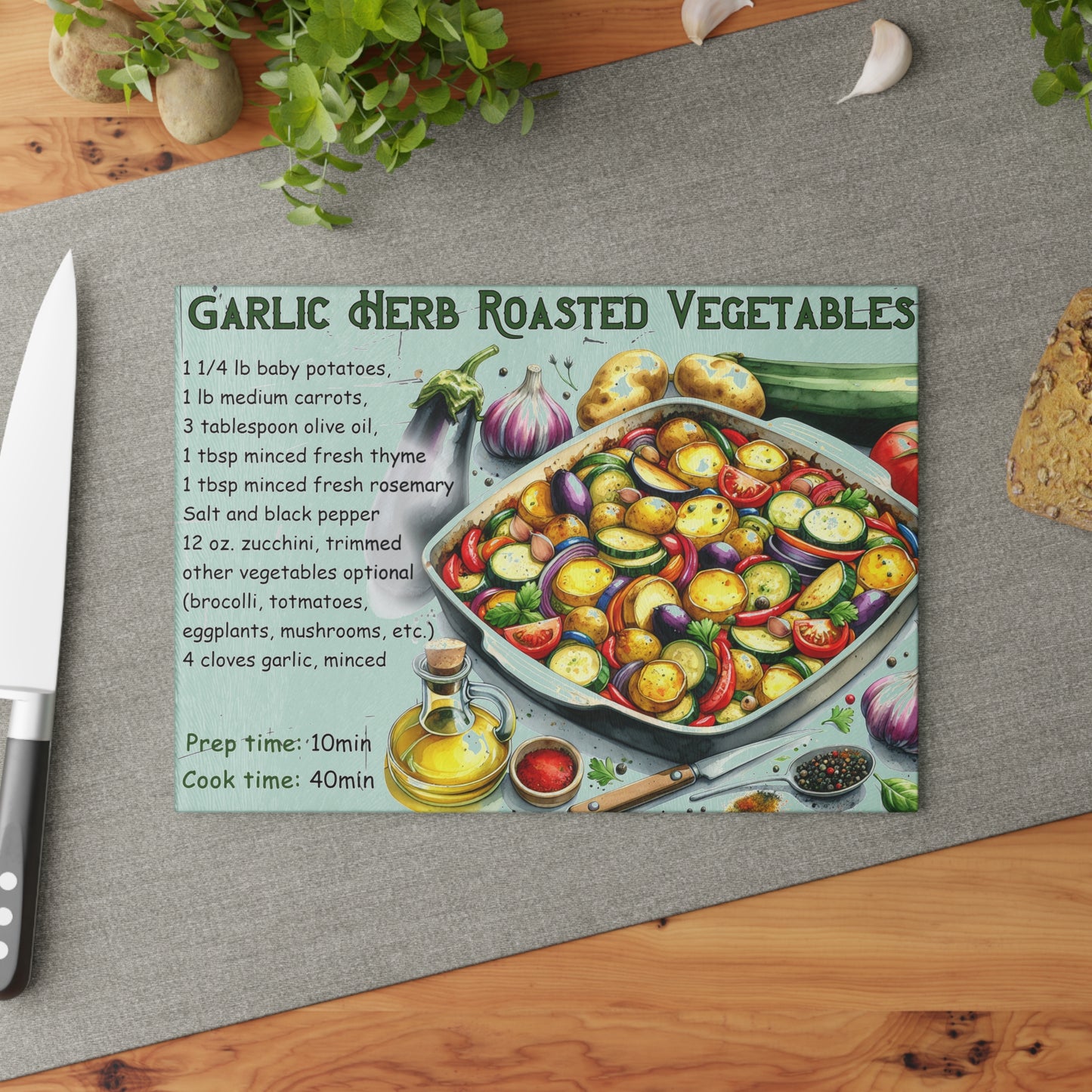 🥔🌿 Garlic Herb Roasted Vegetables Cutting Board – Flavorful Kitchen Art for Everyday Cooking 🍅