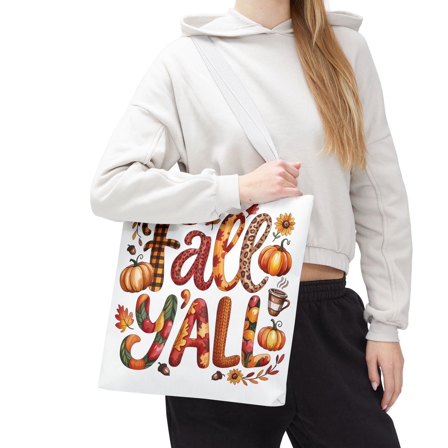 🎃 Fall Y’all Tote Bag – Bold Prints, Cozy Coffee & Pumpkin Cheer 🍂
