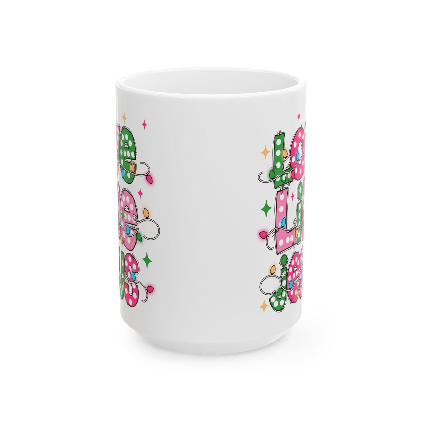 ☕ Love Like Jesus Coffee Mug – Holiday Lights & Faith-Filled Cheer 💖🎄