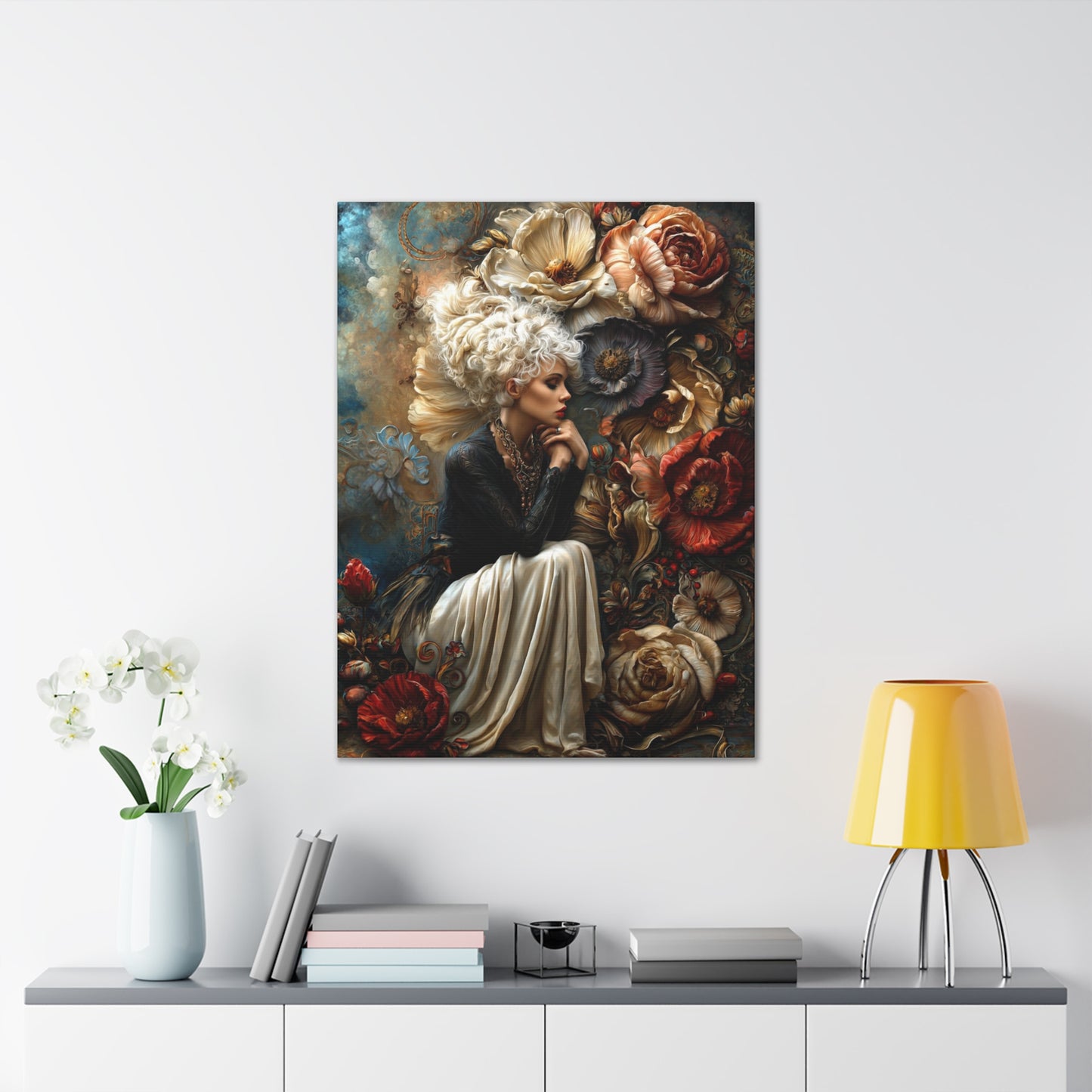 Elegant Floral Portrait Canvas – Vintage-Inspired Wall Art