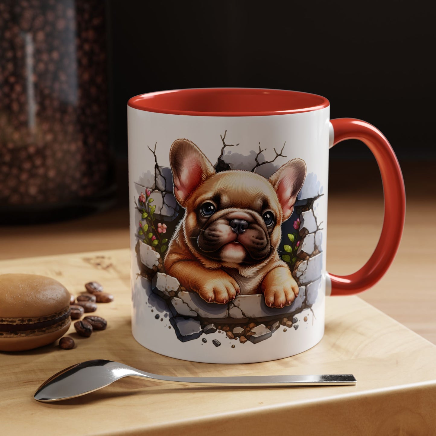 🐾☕ Tan French Bulldog Puppy Accent Mug – Sweet Peek-Through Pup Design ✨