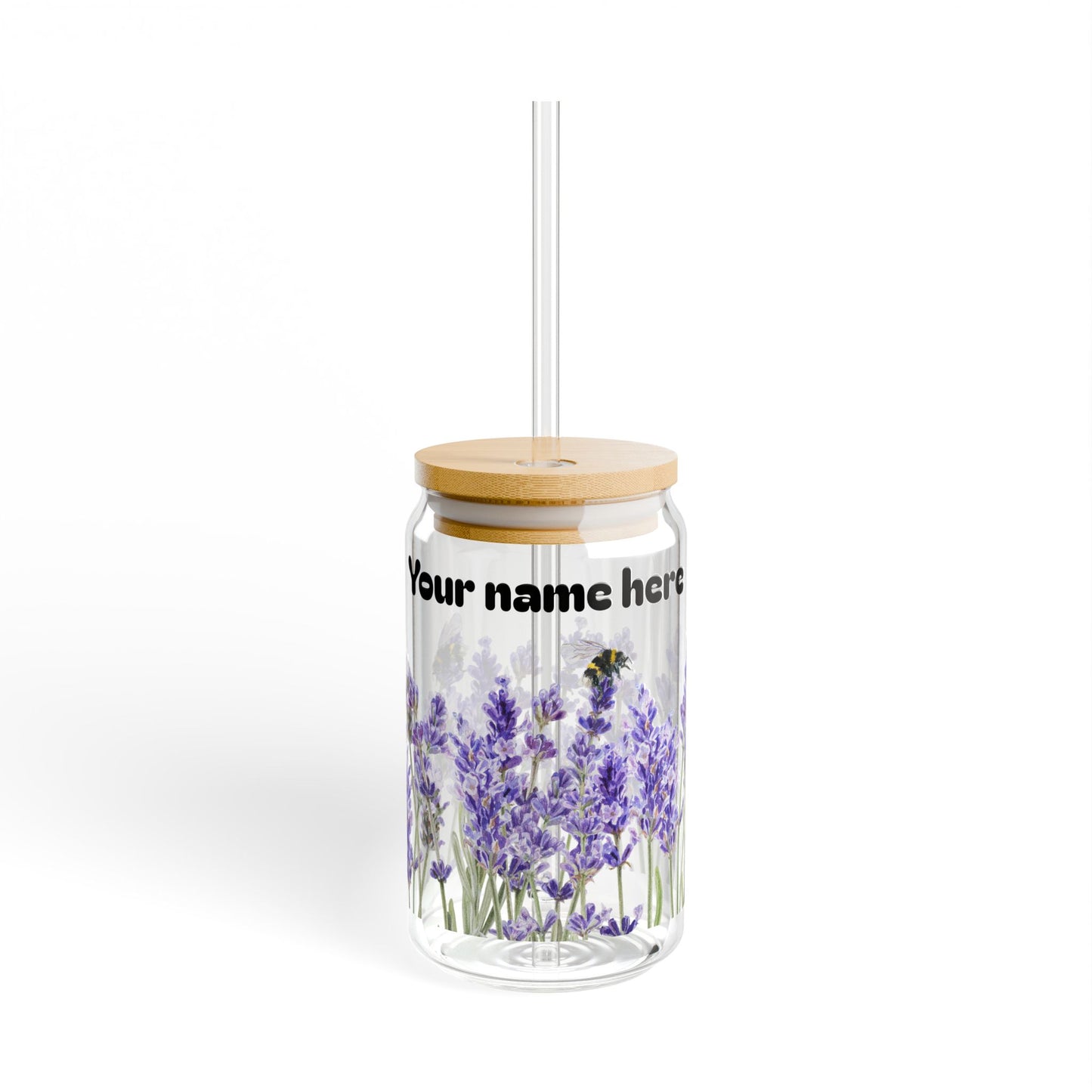 💜🐝 Personalized Lavender Sipper Glass – Buzzing with Bloom & Charm 🌿