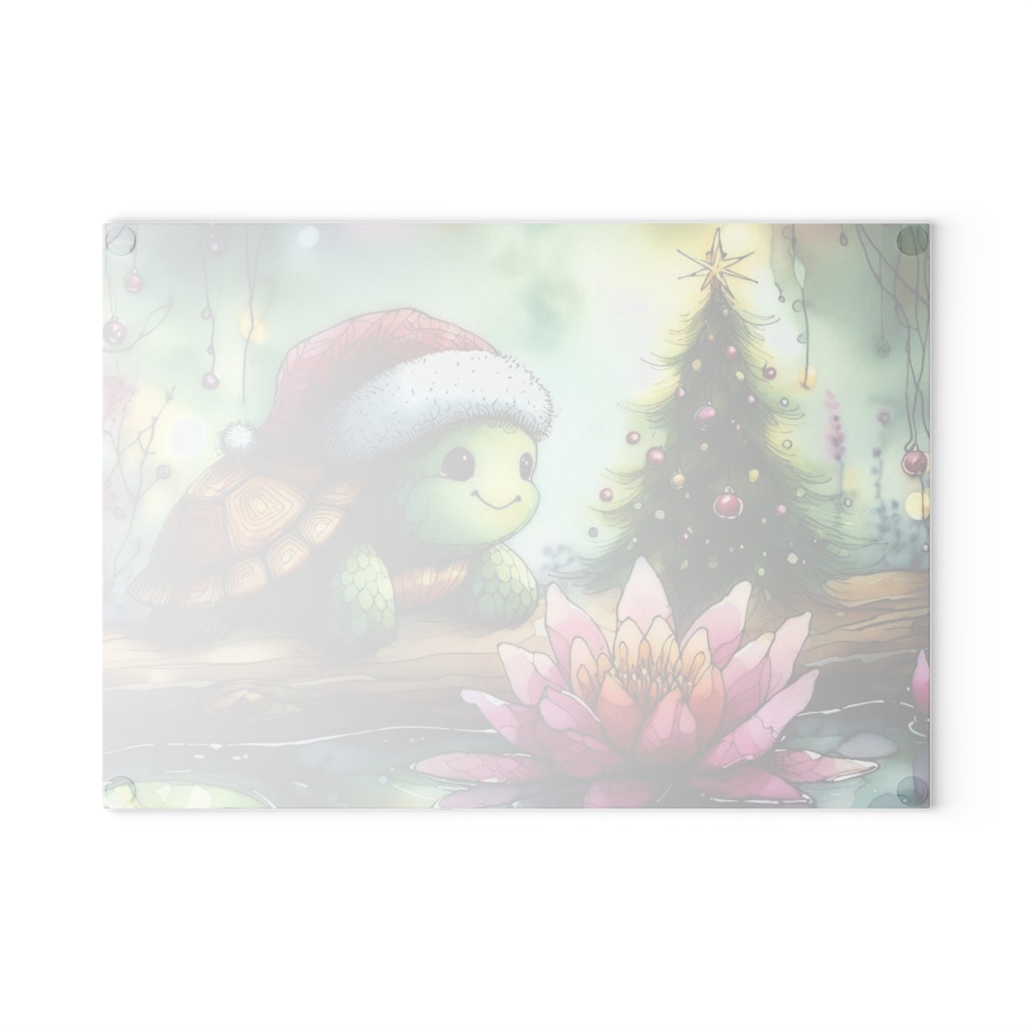 🐢🎄 Merry Little Turtle – Christmas Lotus Tempered Glass Cutting Board