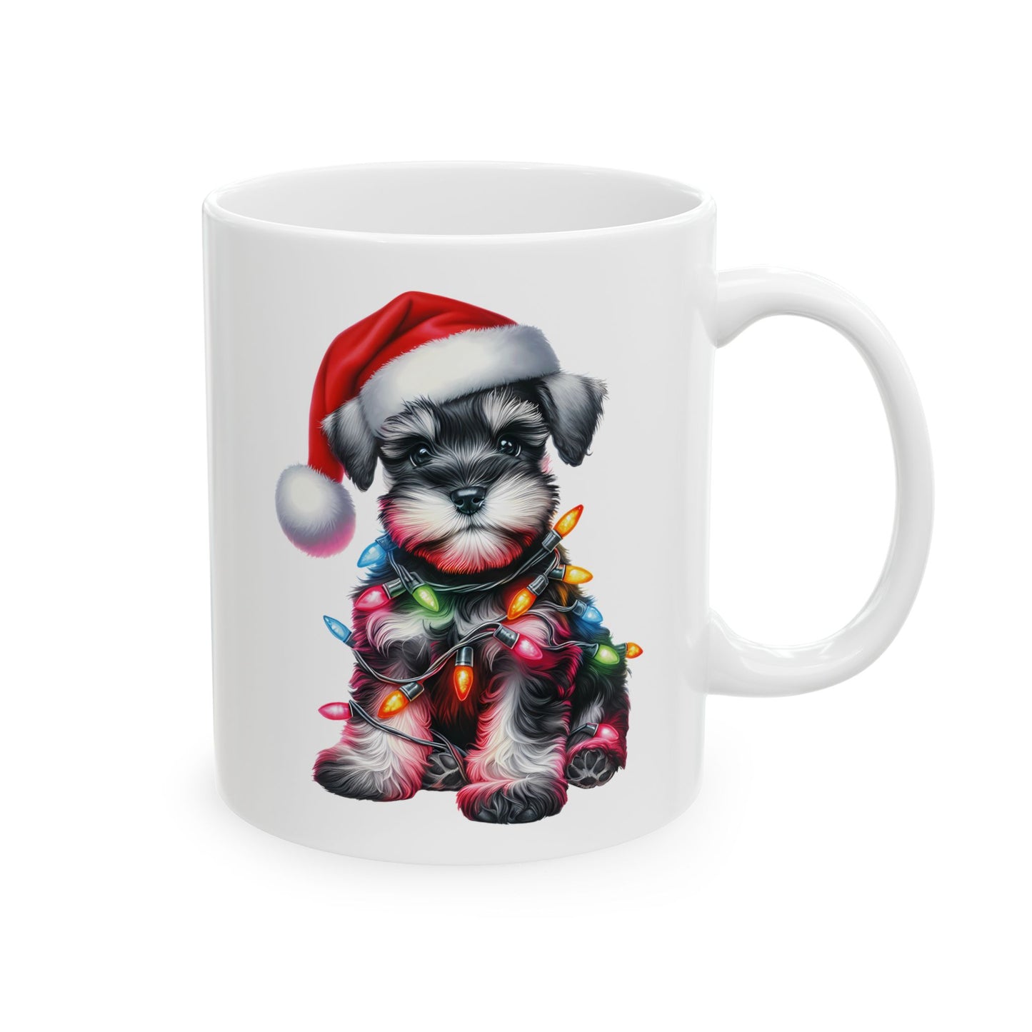 🎄 Miniature Schnauzer Christmas Mug – Holiday Cheer with a Pup in Lights 🐾