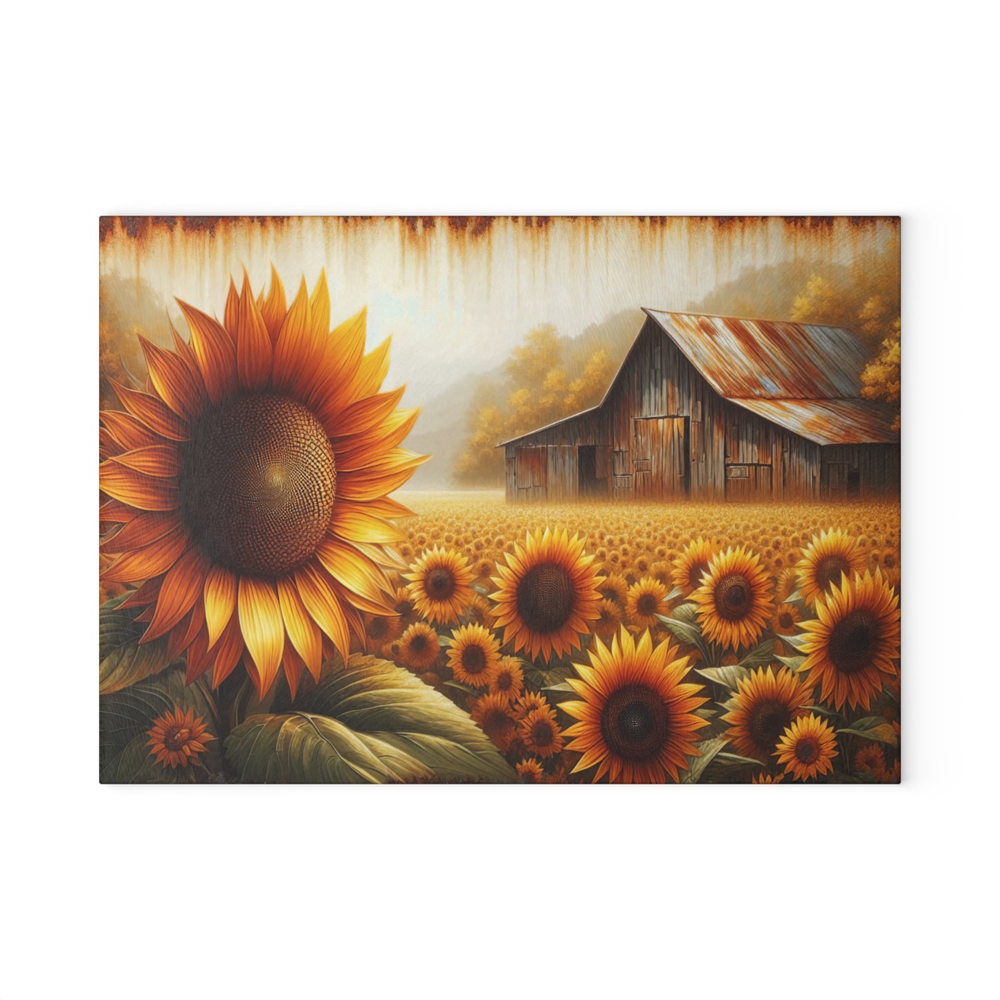 🌻🏡 Rustic Sunflower Barn Cutting Board – Timeless Farmhouse Elegance for Your Kitchen 🌾