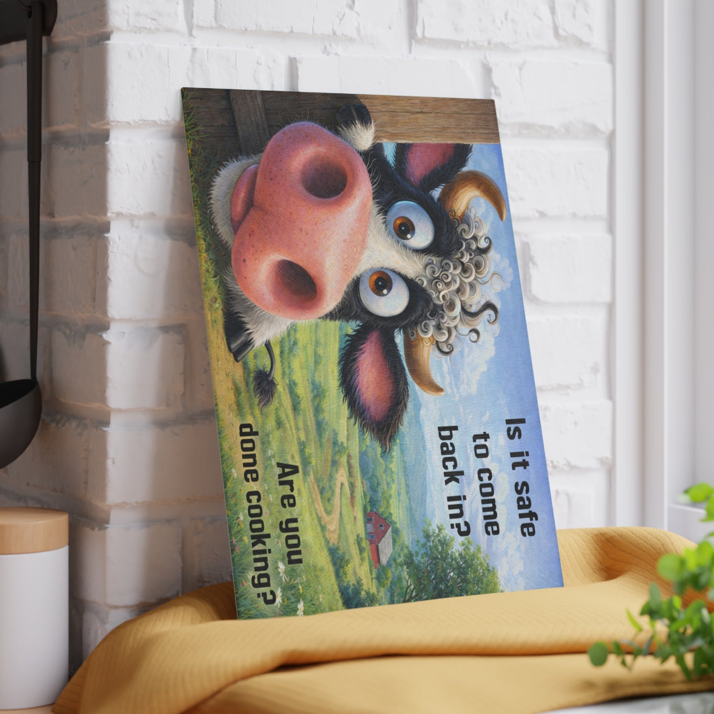 Is It Safe to Come Back In? Funny Farm Cow Glass Cutting Board – Whimsical Country Kitchen Humor