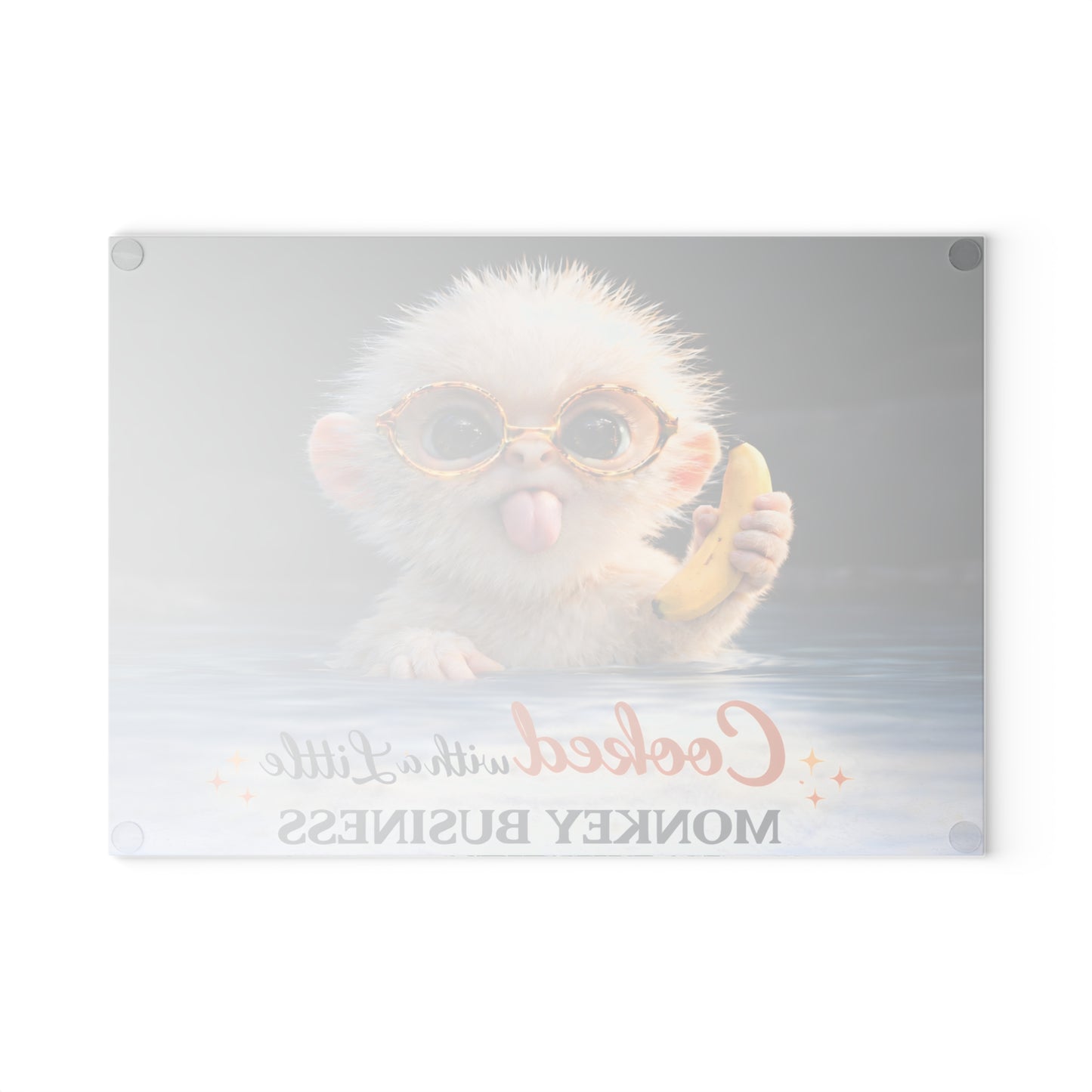 Playful Monkey Glass Cutting Board – “Cooked with a Little Monkey Business” Whimsical Kitchen Decor