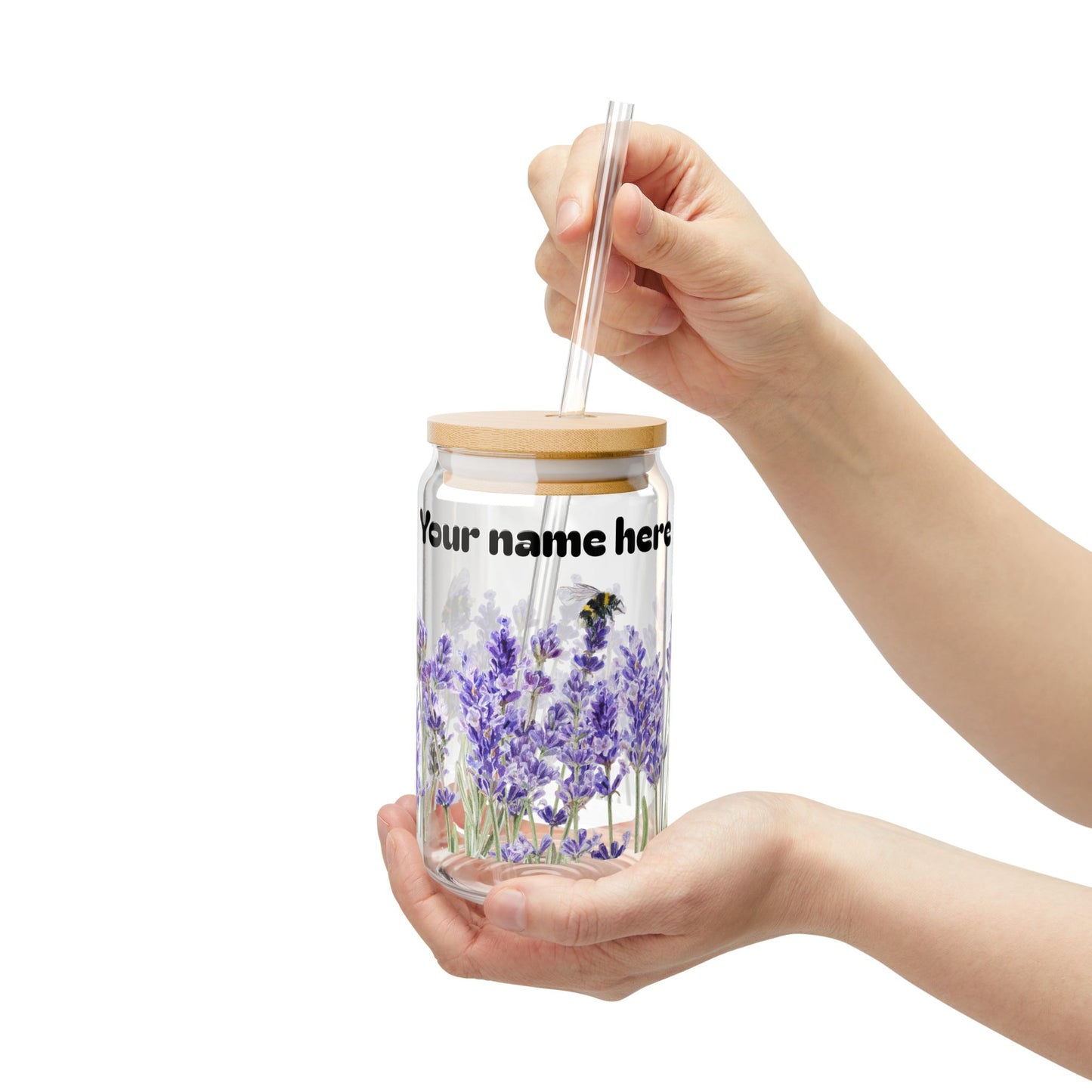 💜🐝 Personalized Lavender Sipper Glass – Buzzing with Bloom & Charm 🌿