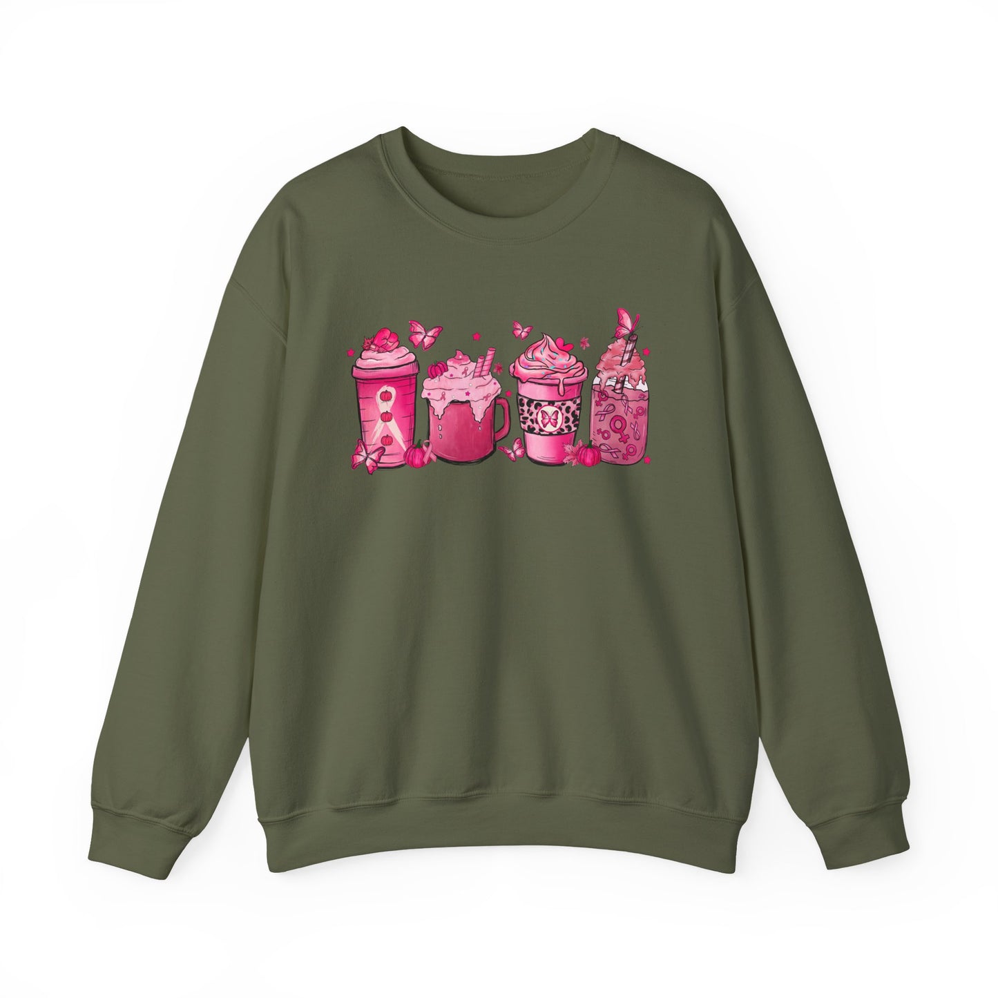 ☕🎀 Pink Awareness Drinks Sweatshirt – Breast Cancer Support Coffee Lovers