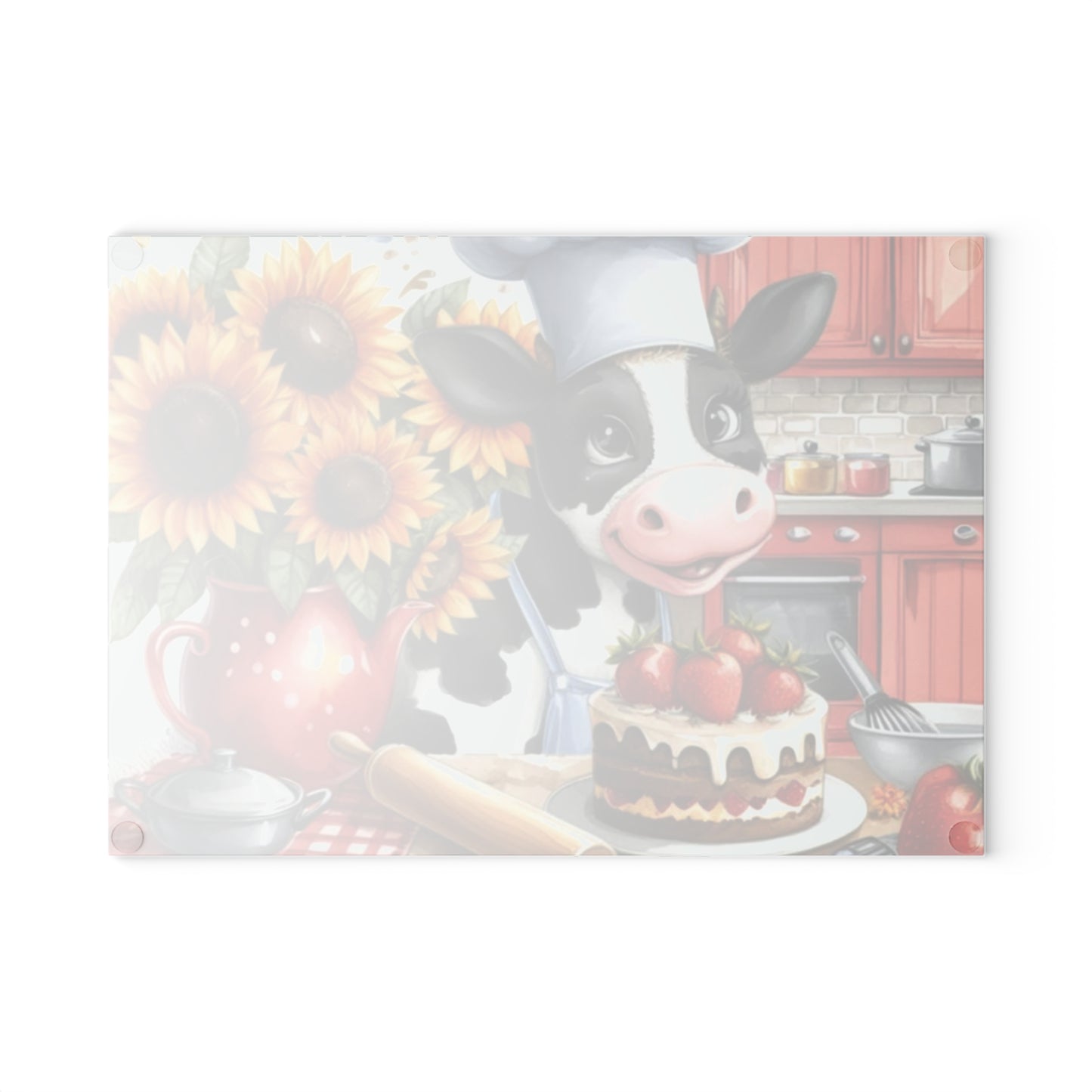 🐄 Baking Cow with Strawberries & Sunflowers Cutting Board – Whimsical Farmhouse Kitchen Fun 🍓🌻