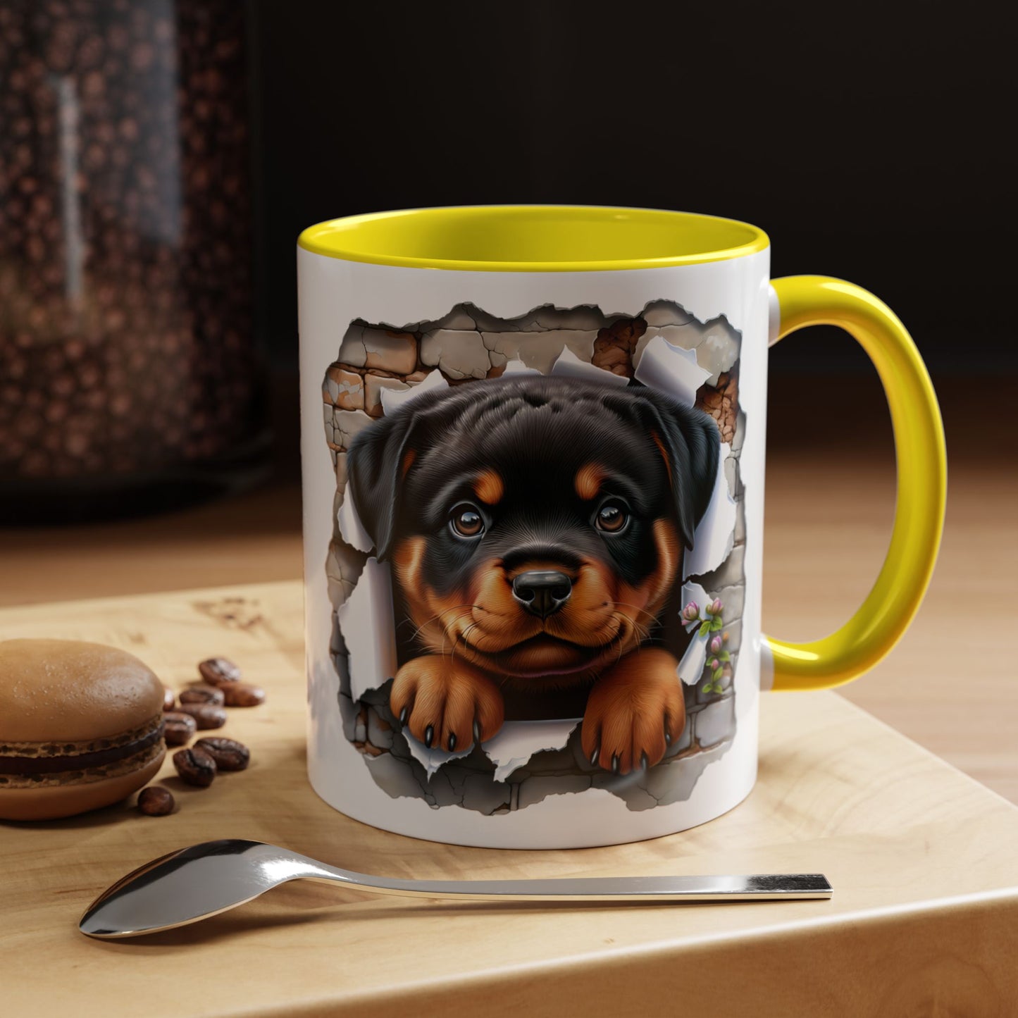 🐾☕ Rottweiler Puppy Accent Mug – Sweet Breakthrough Pup Design ✨
