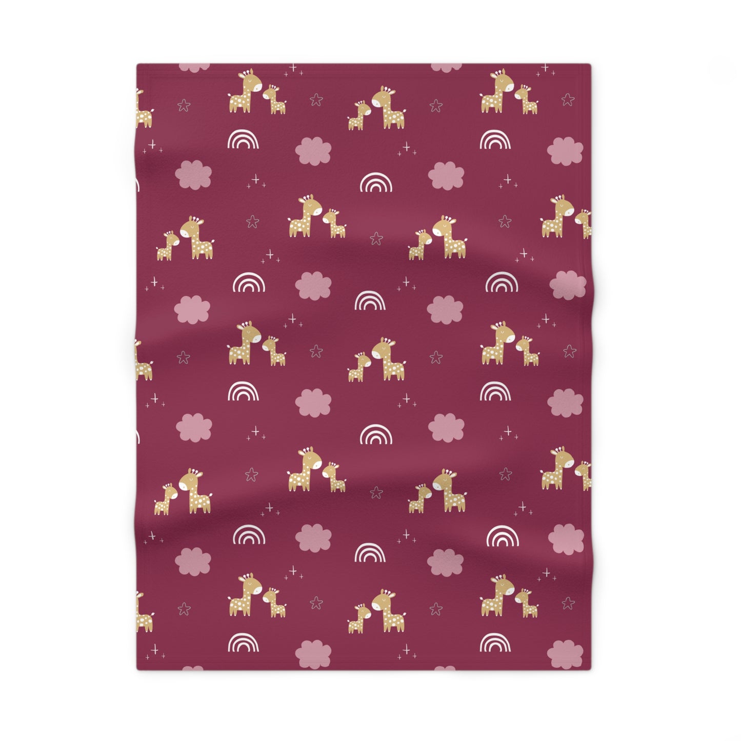 Burgundy Giraffe & Rainbows Baby Blanket – Ultra-Soft Fleece 30″×40″ | Warm Maroon Nursery Cozy