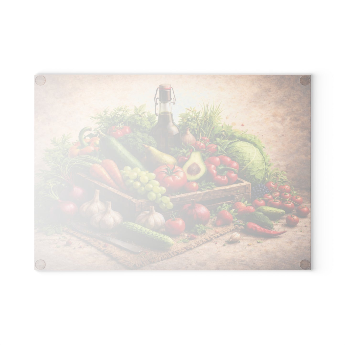 Farm Fresh Harvest Glass Cutting Board – Rustic Market Vegetable Kitchen Art