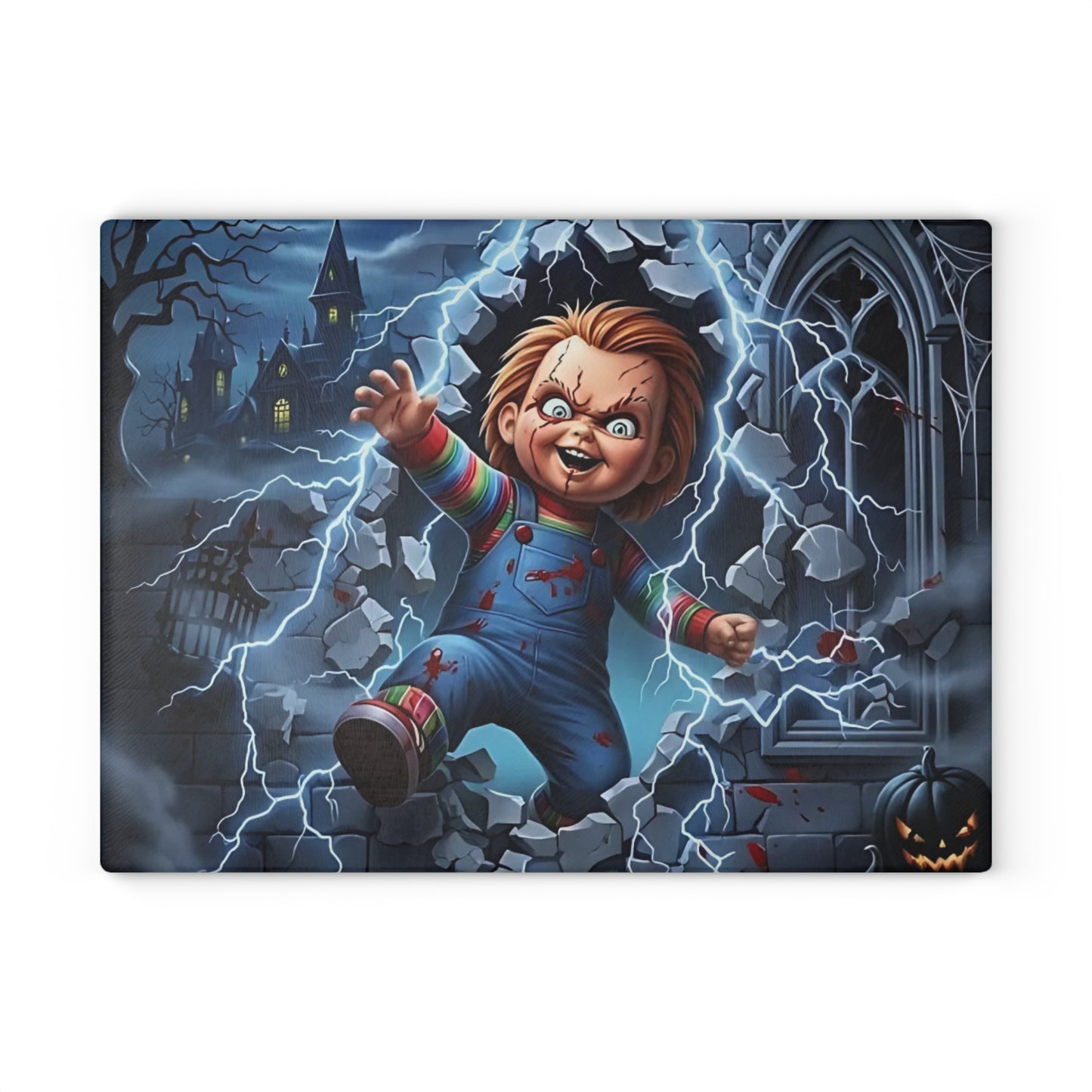 ⚡ Creepy Doll Breakthrough Cutting Board – Electric Halloween Mayhem with Haunted Gothic Vibes 💀🎃