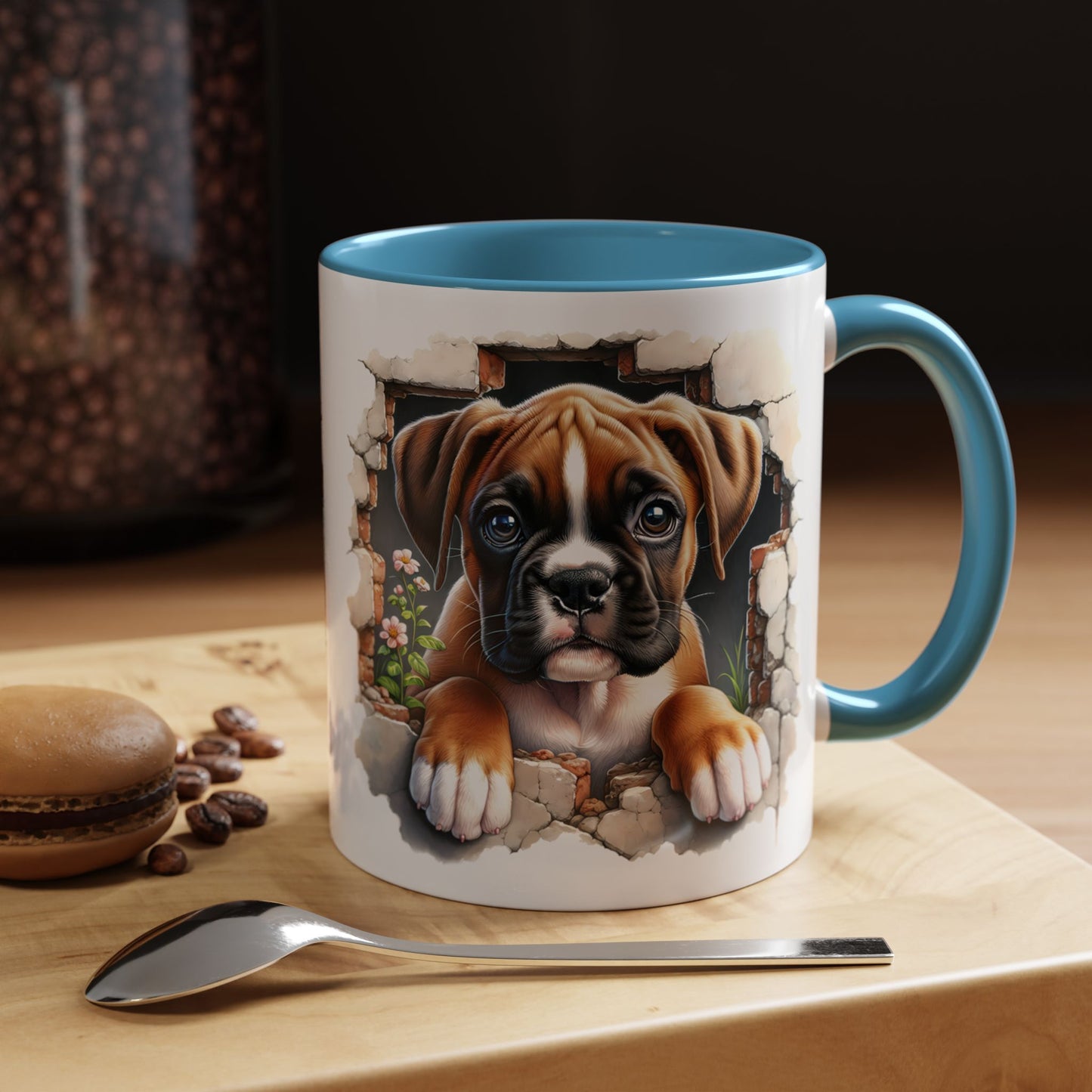 🐶☕ Boxer Puppy Peek Accent Mug – Adorable Dog Lover Gift ✨💛