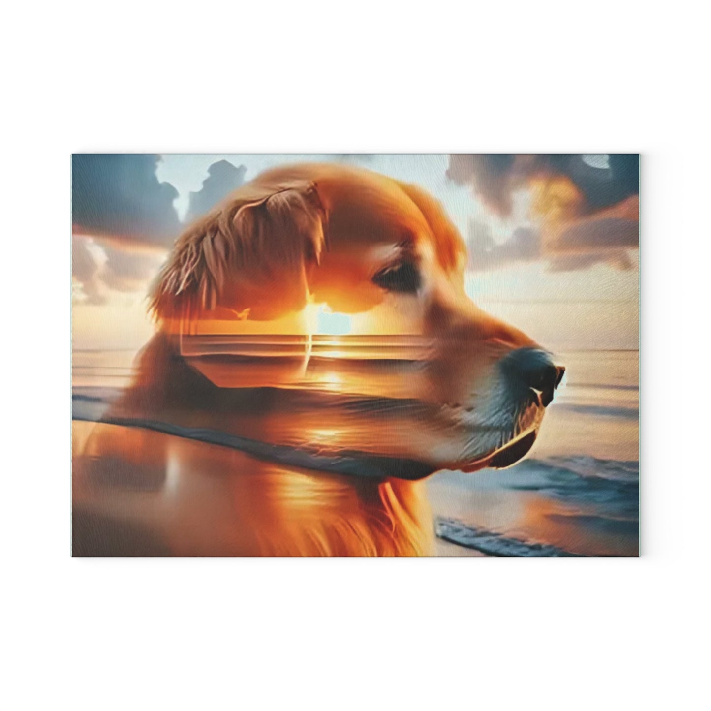 🌅🐕 Golden Retriever Sunset Cutting Board – Coastal Serenity Meets Canine Love 🐾✨