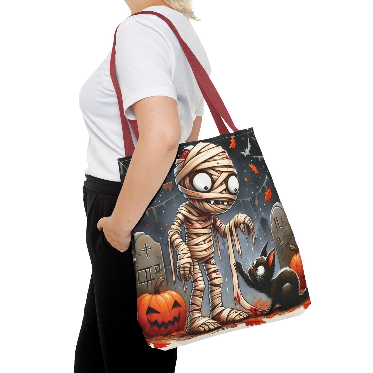 🎃 Mummy & Black Cat Halloween Tote Bag – Spooky Cute & Perfect for Trick-or-Treating 🖤🛍️