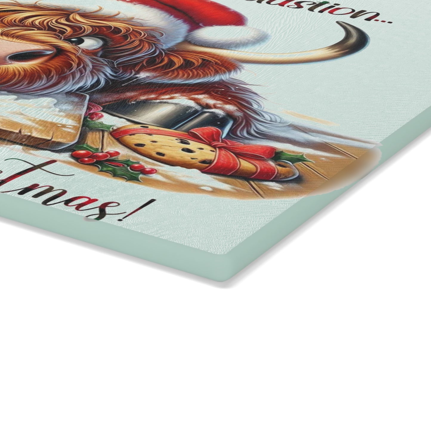 🤣🐮 “Sugar, Flour, Exhaustion” Highland Cow – Funny Christmas Baking Cutting Board 🎄✨