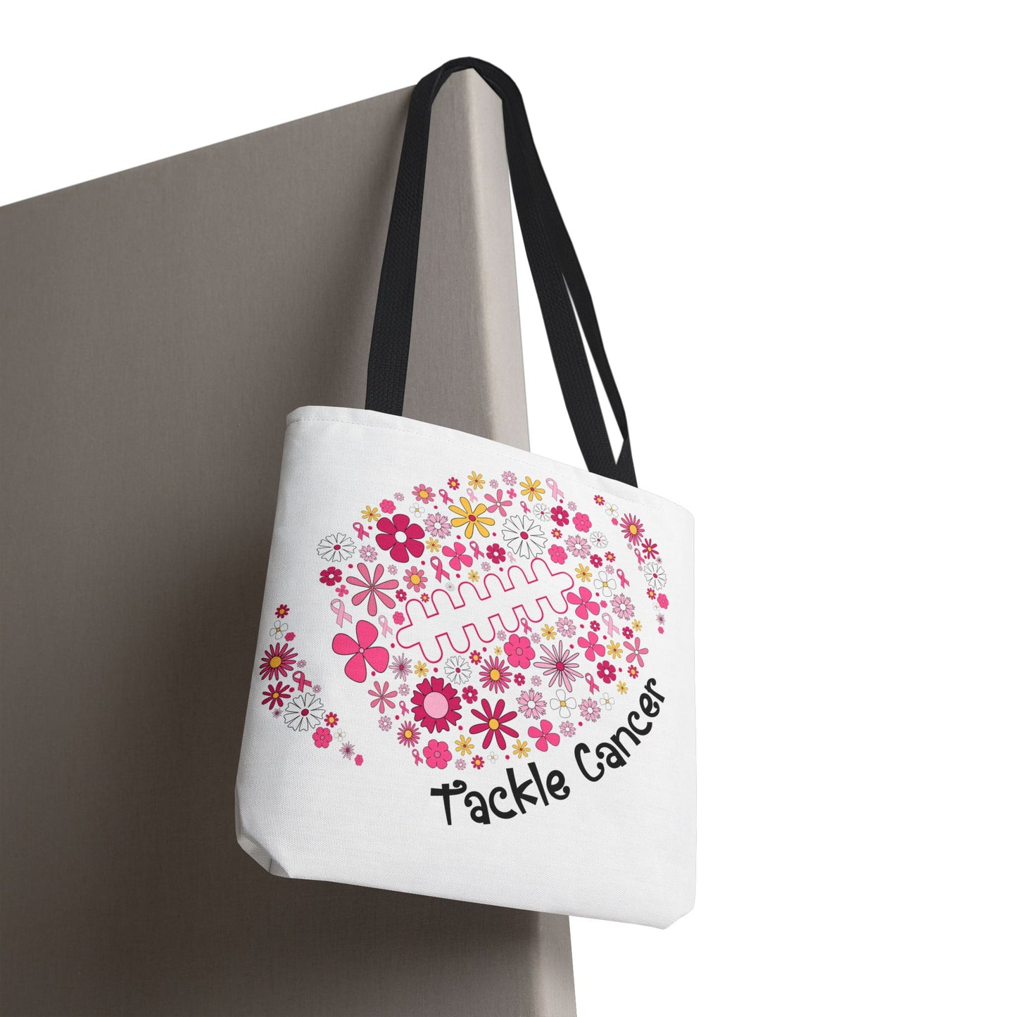 🌸 Pink Floral Football Tote Bag – Game Day Meets Breast Cancer Awareness 🎀👜