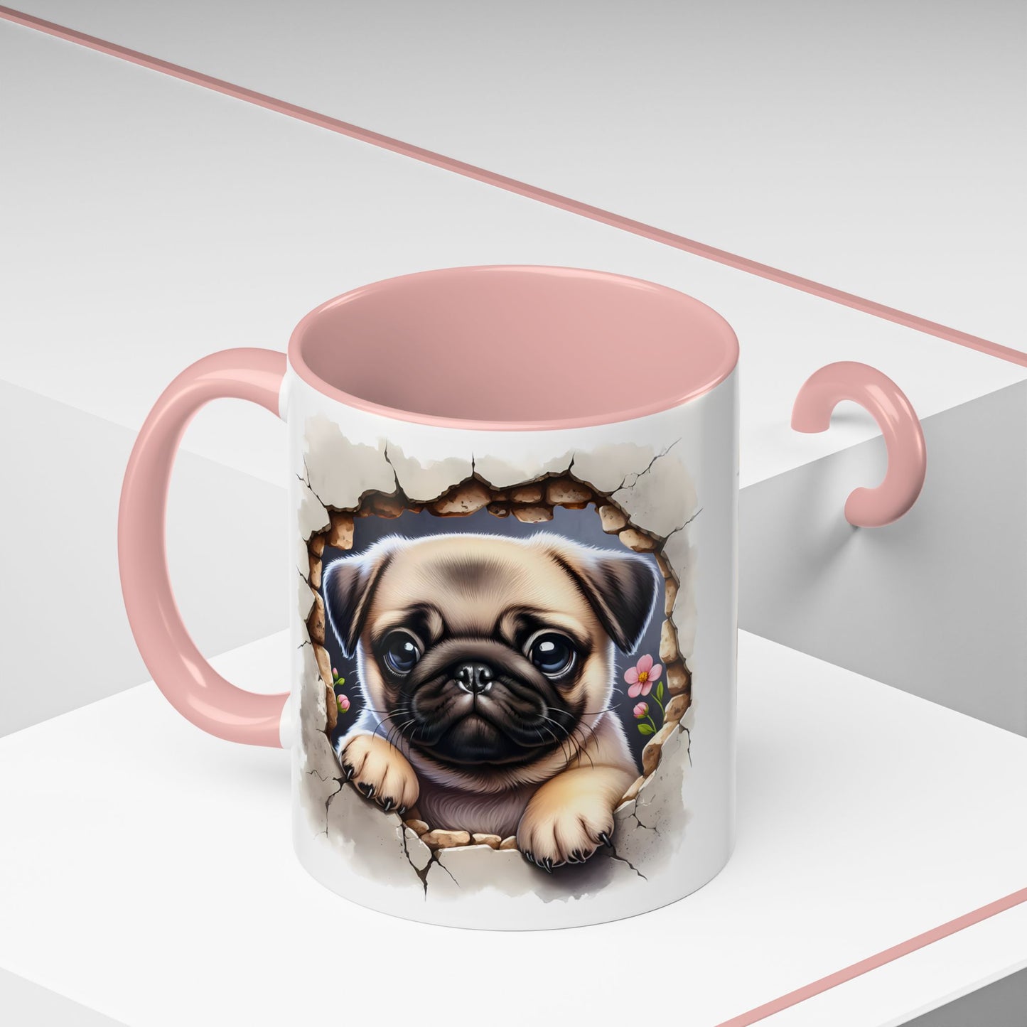 🐾💛 Pug Puppy Accent Mug – Cute Wrinkly Pug Coffee Cup ☕✨