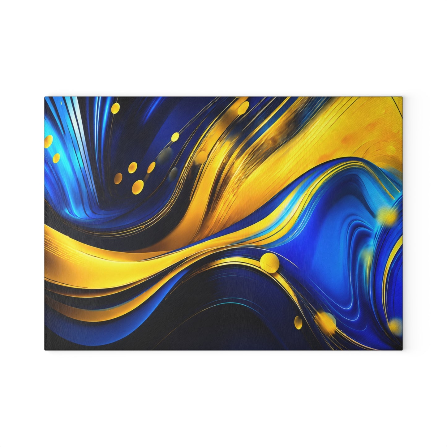 Blue & Gold Abstract Glass Cutting Board – Modern Fluid Art Kitchen Decor