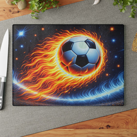 Fiery Soccer Ball Cutting Board – Game Day Heat for Your Kitchen