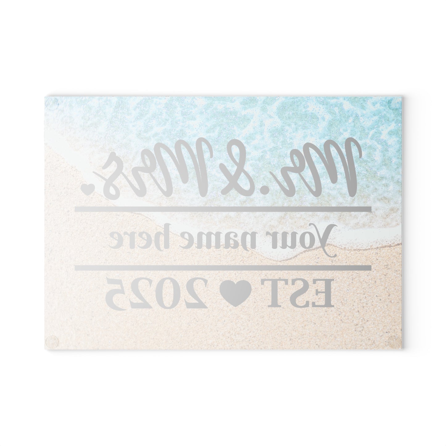 Tabla de cortar Mr. &amp; Mrs. Ocean Shoreline: regalo de boda personalizado con apellido y año