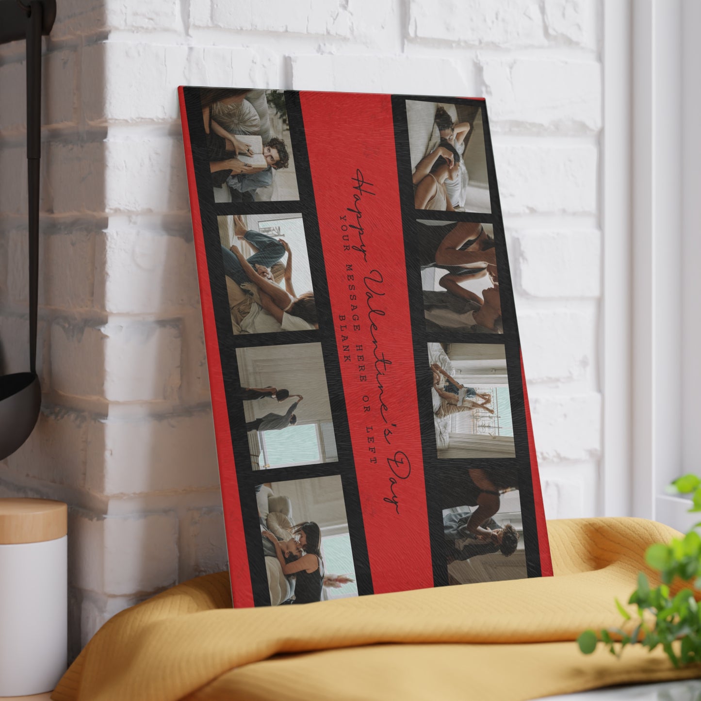 Happy Valentine’s Day Photo Collage Glass Cutting Board – Personalized Romantic Keepsake