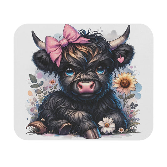 🖱️🌸🐮 Highland Calf Bow Mouse Pad – Sweet Country Charm for Your Desk