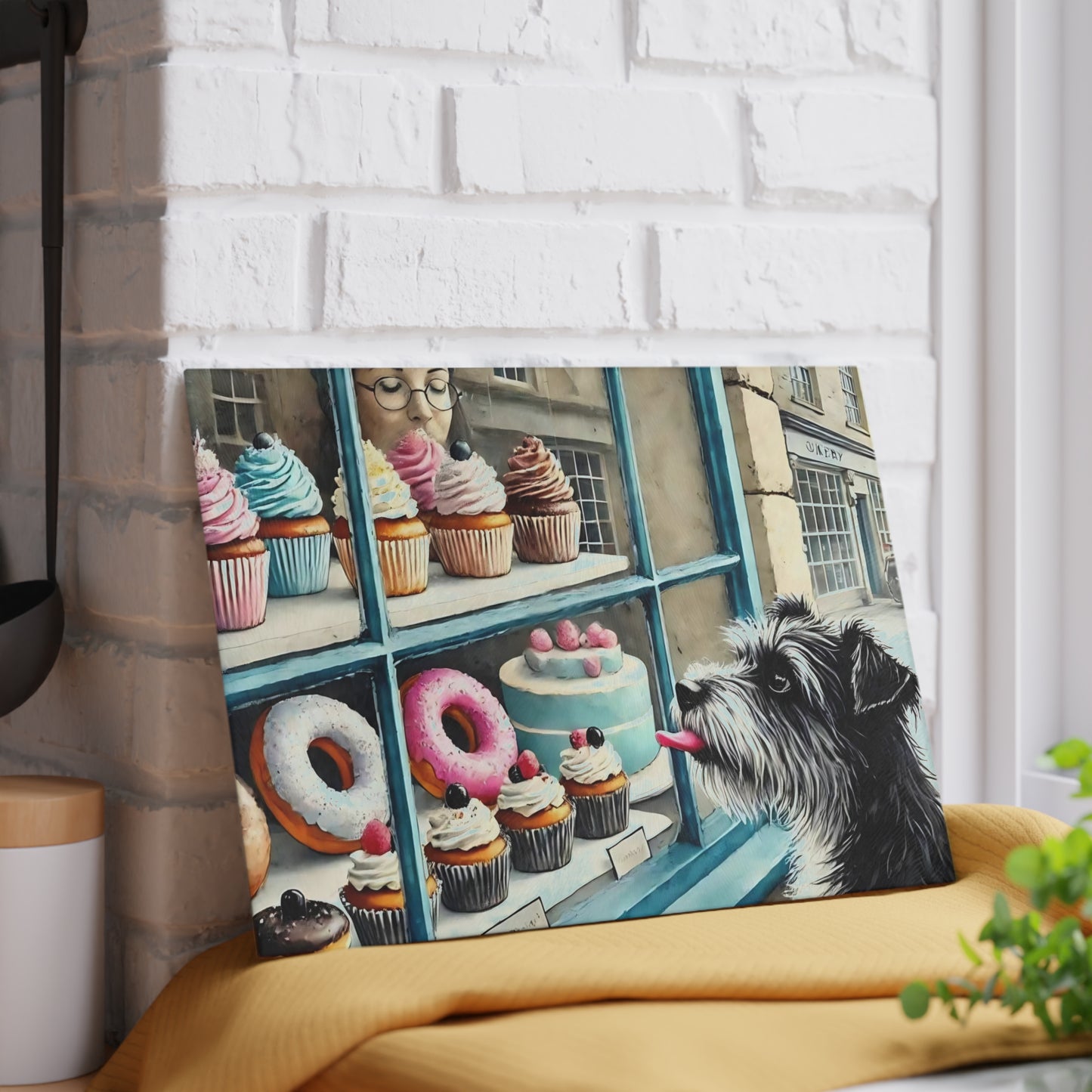 Bakery Scene Cutting Board, Terrier Dog Design, Dog Lover Gift, Baking Decor Bakery Lover Gift, Unique Kitchen Gift