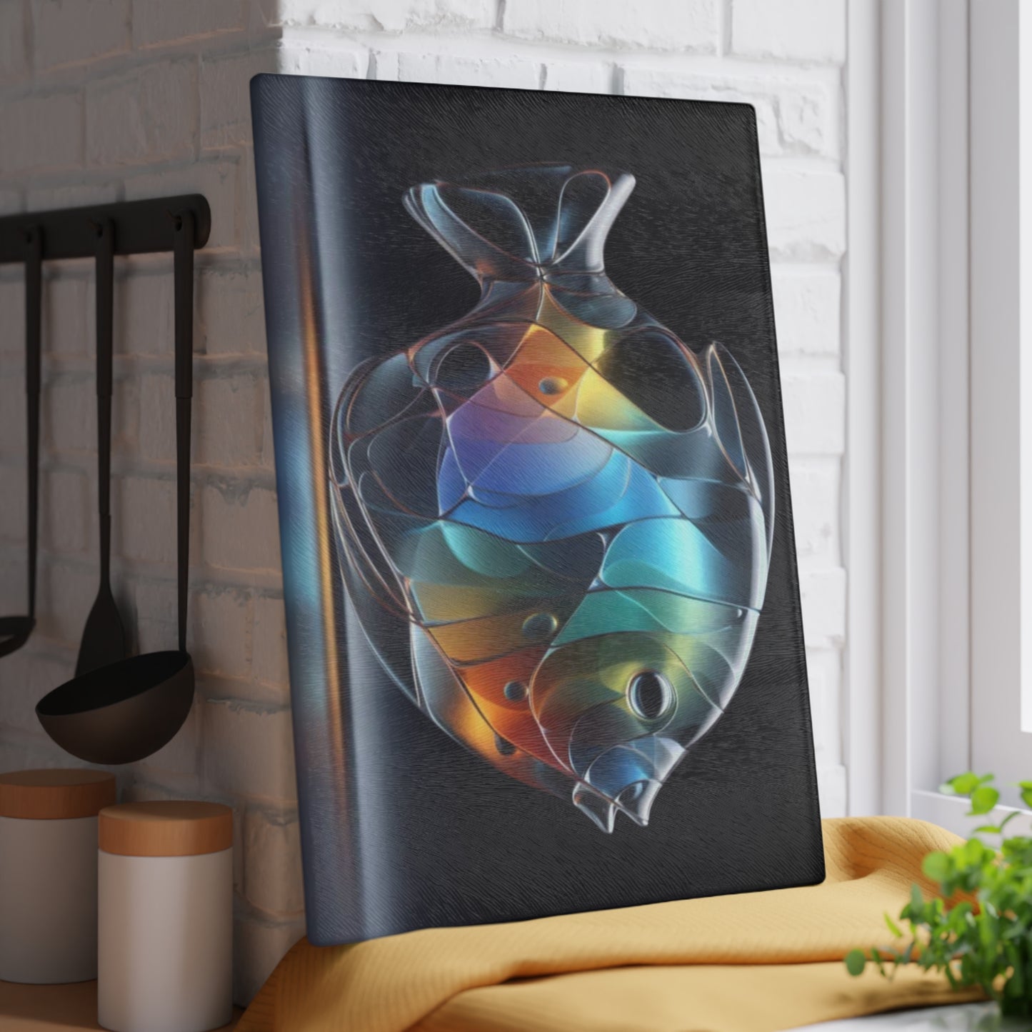 Glass-Style Saltwater Angelfish Glass Cutting Board – Elegant Ocean Kitchen Art | Tempered Glass Charcuterie & Prep Board