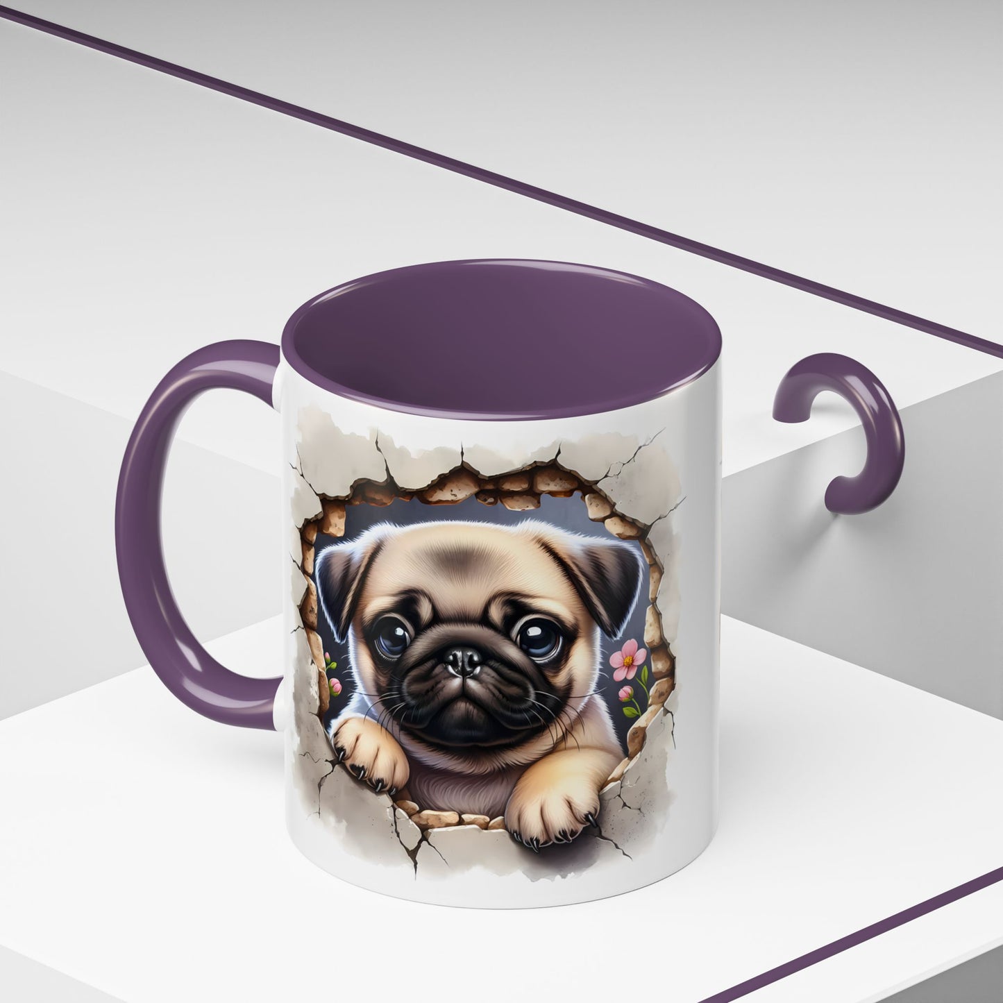 🐾💛 Pug Puppy Accent Mug – Cute Wrinkly Pug Coffee Cup ☕✨