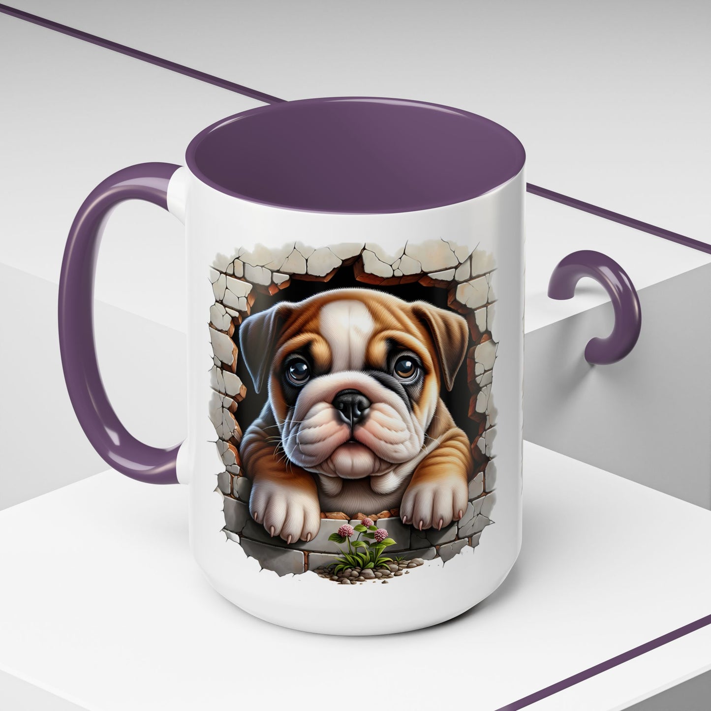 🎀🐶 English Bulldog Puppy Accent Mug – Cute Peek-Through Dog Design for Animal Lovers ☕💖