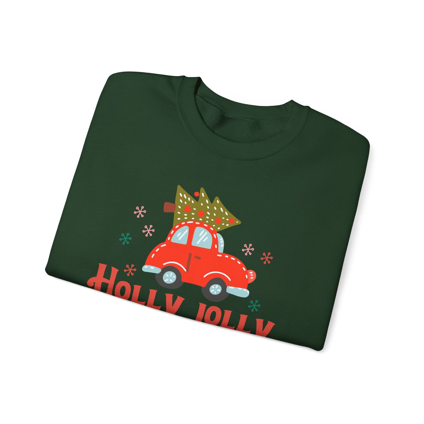 🎄🚗 Holly Jolly Vibes Crewneck – Cute Red Car & Tree Graphic