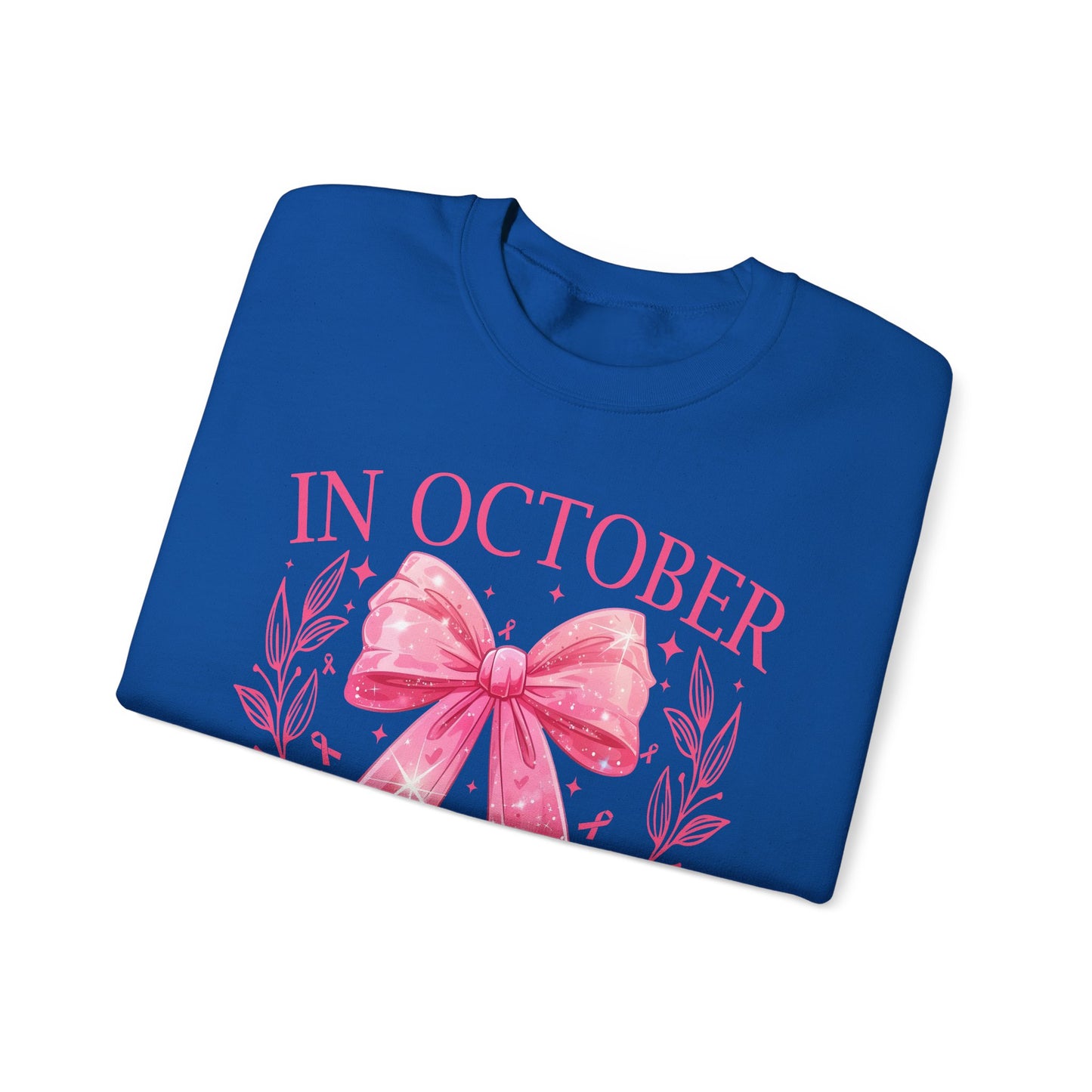 🎀✨ In October We Wear Pink Sweatshirt – Elegant Bow Breast Cancer Awareness Crewneck