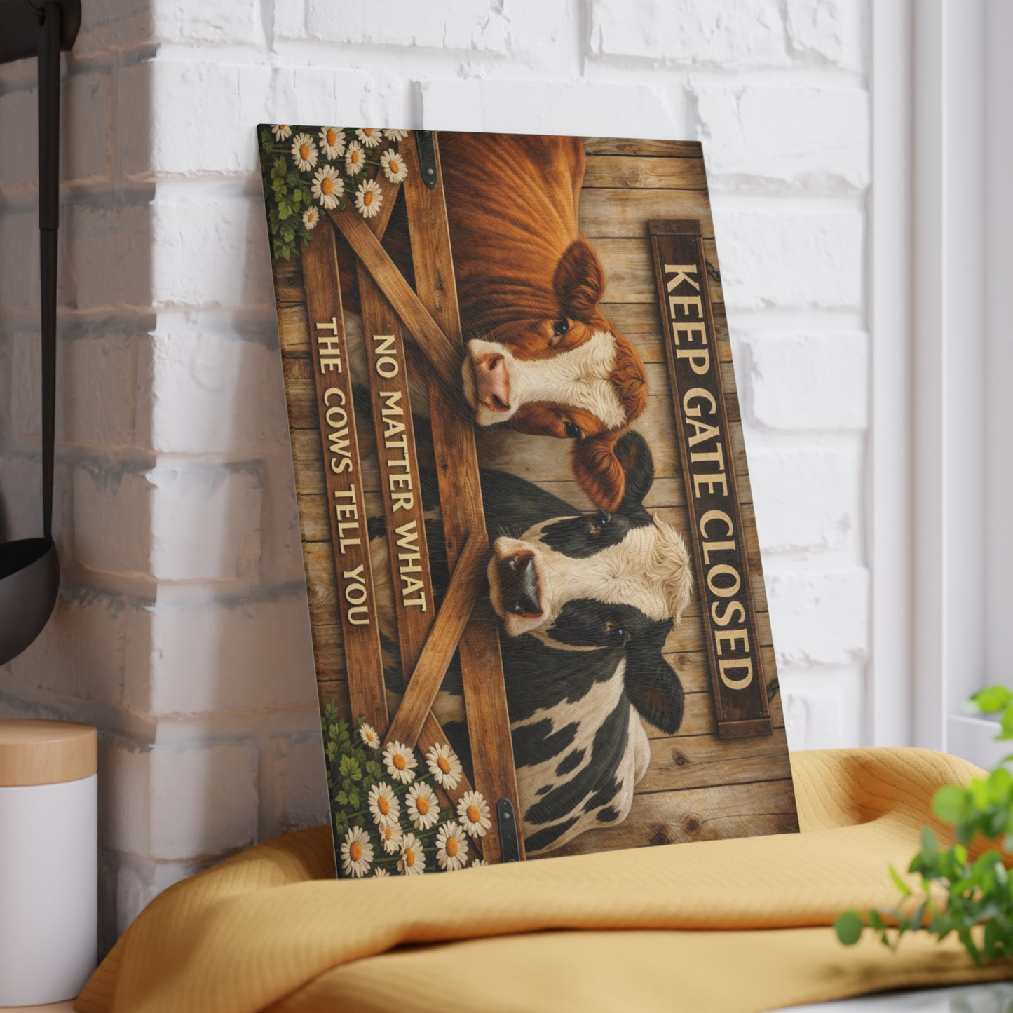 Keep Gate Closed Cow Glass Cutting Board – Funny Farmhouse Kitchen Decor