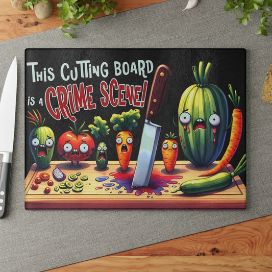 Tabla de cortar de vidrio para escena del crimen en la cocina: ¡Vegetales gritones y estilo asesino!