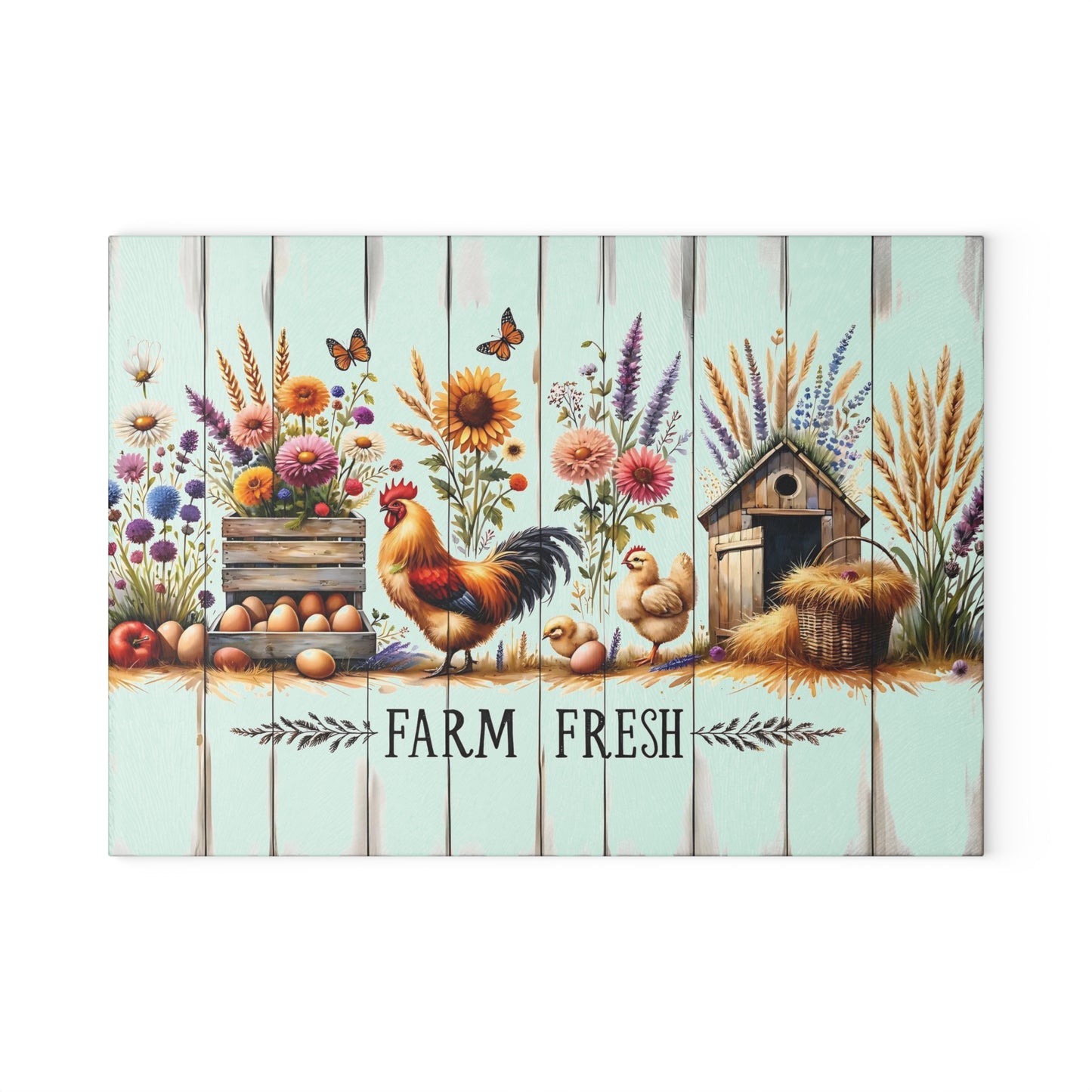 🐓🌾 Farm Fresh Cutting Board – Rustic Rooster & Countryside Charm 🥚🌸
