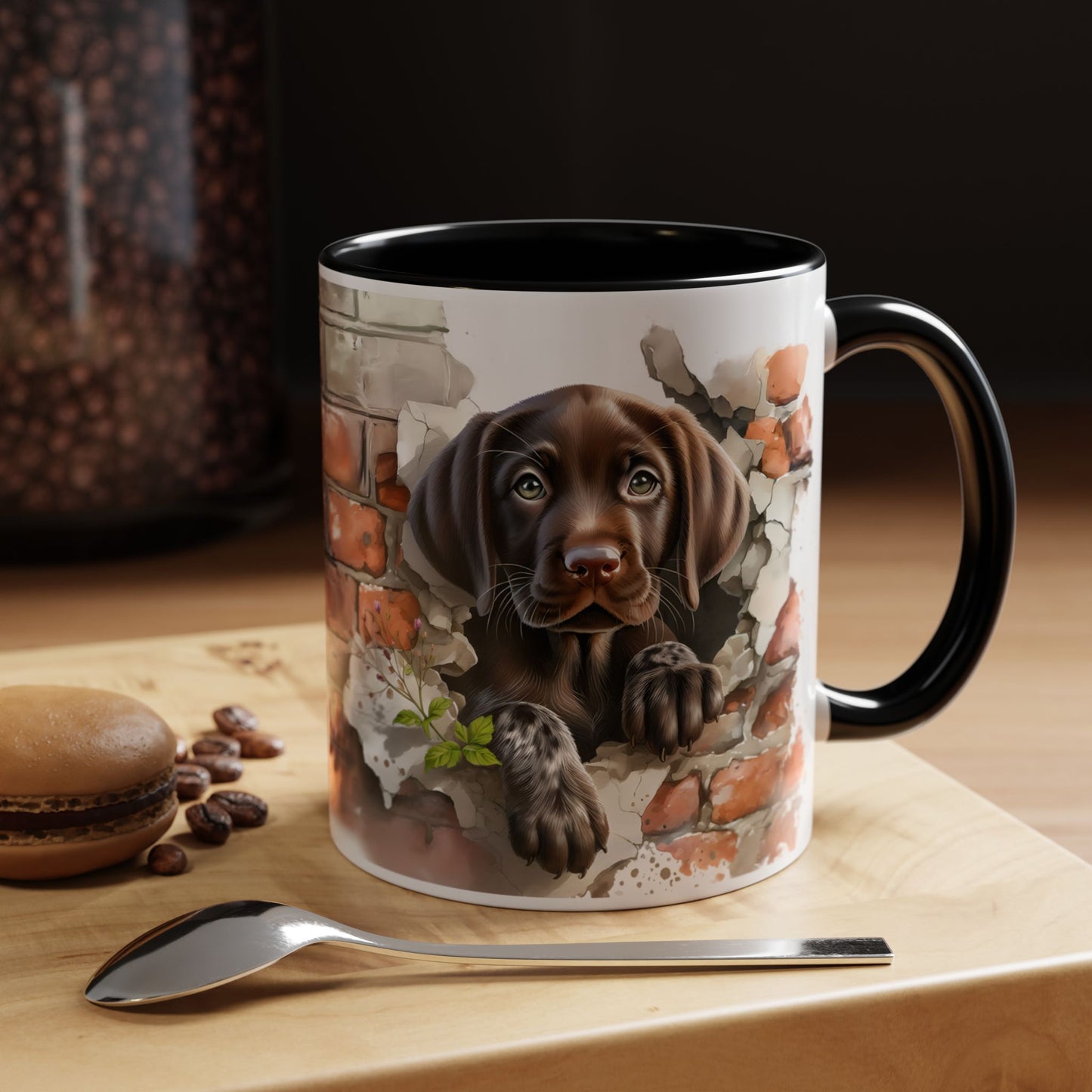 🐶🍫 Chocolate Lab Puppy Accent Mug – Sweet Brown Pup Coffee Cup ☕💛
