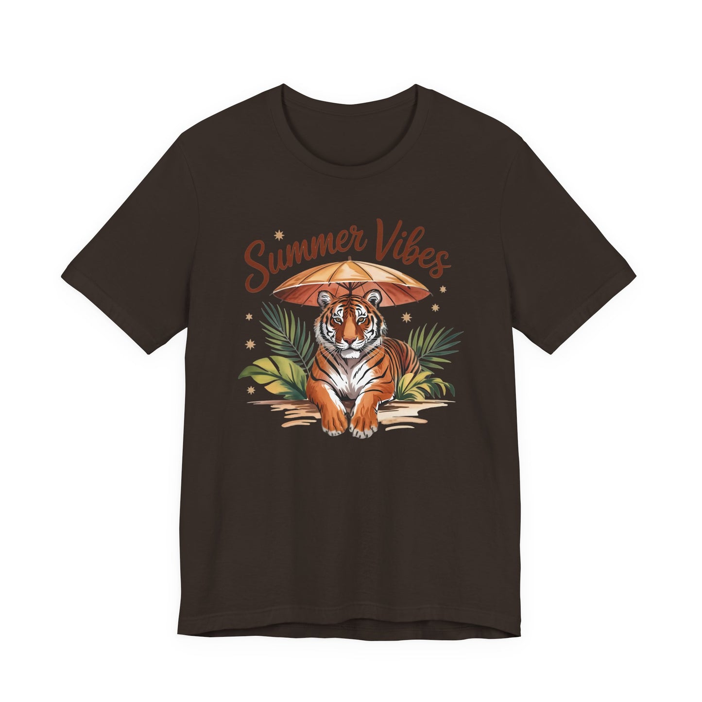 Camiseta Summer Vibes Tiger – Gráfico de palmeras de la selva con paraguas | Múltiples opciones de color