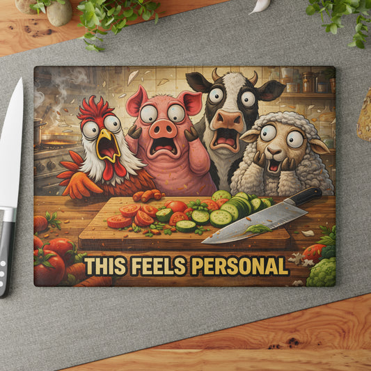 This Feels Personal Glass Cutting Board – Funny Farm Animal Kitchen Art