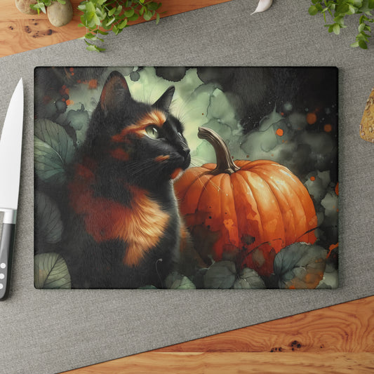 🖤🎃 Spooky Black Cat & Pumpkin Cutting Board – Haunted Elegance for Your Kitchen 🎃🖤