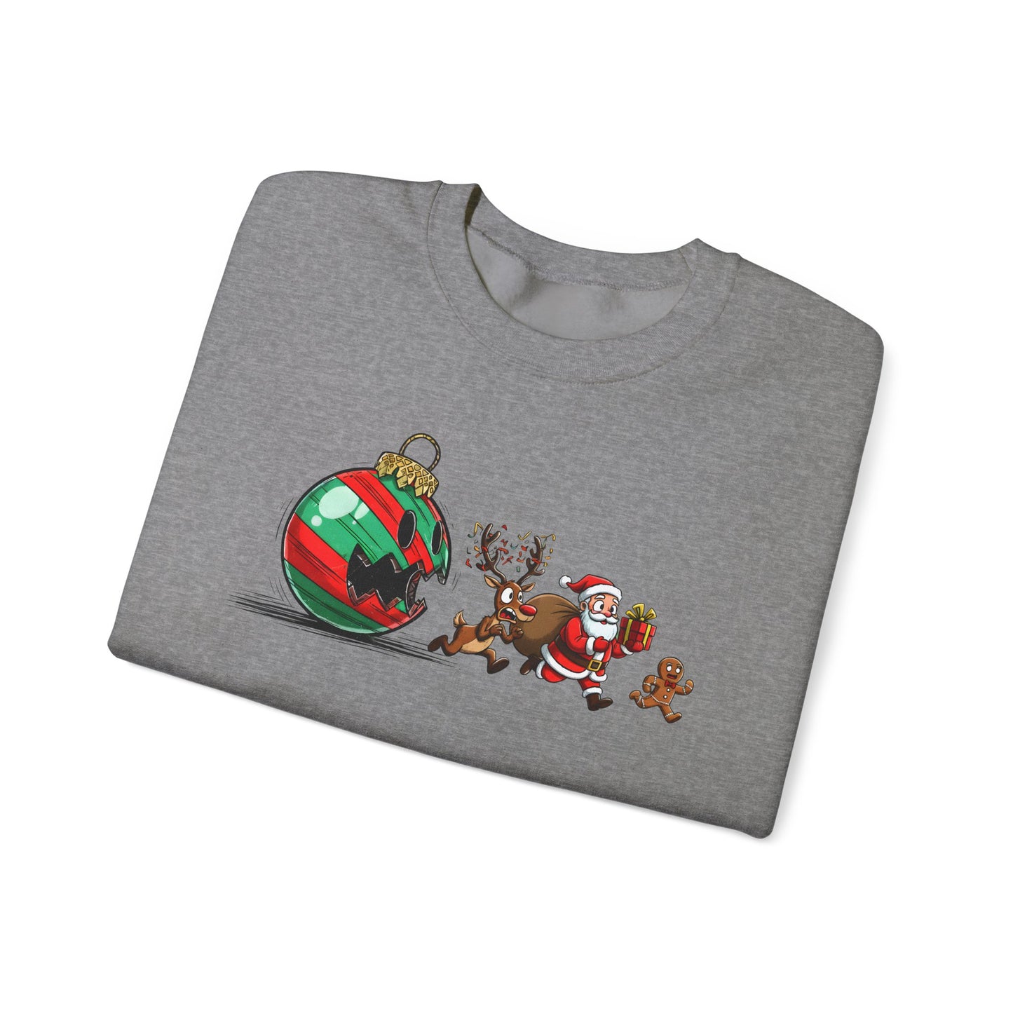🎄🎅 Santa’s Great Ornament Escape Sweatshirt – Funny Christmas Crewneck for Holiday Laughs