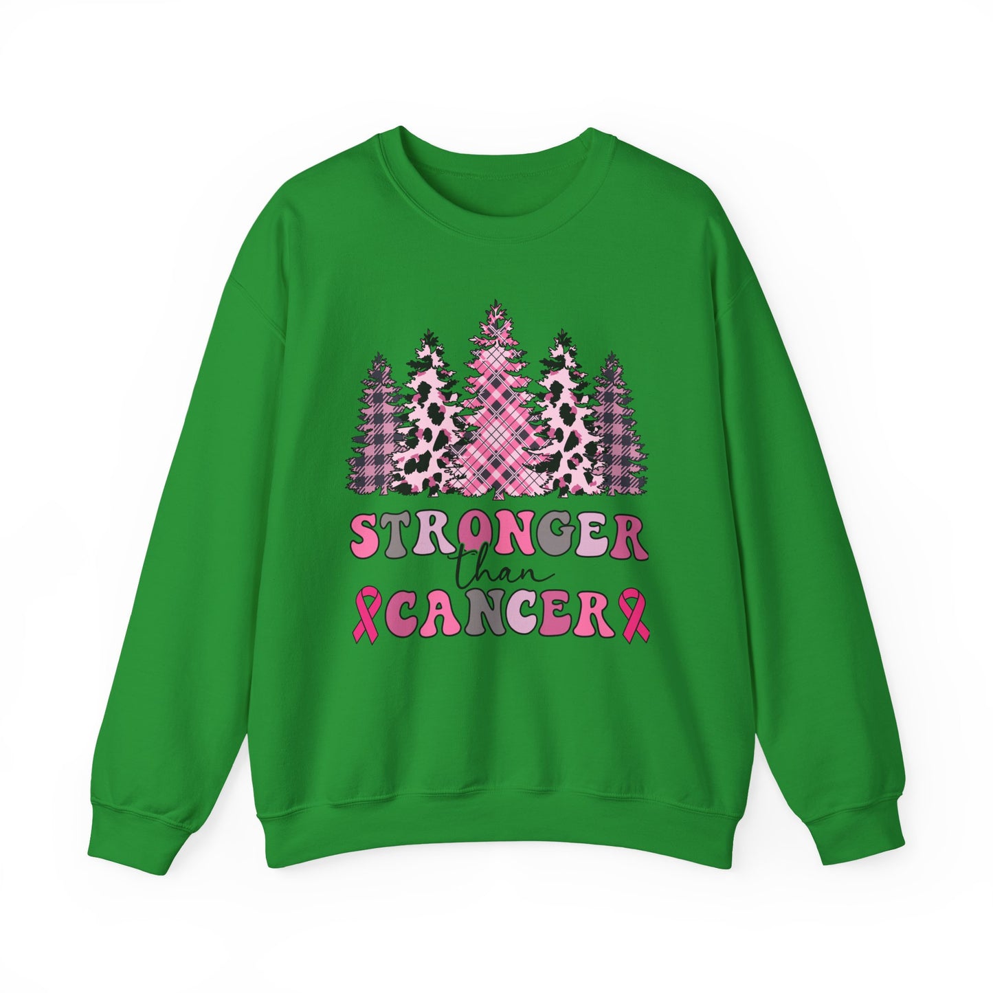 🌲💗 Stronger Than Cancer Pink Trees Sweatshirt – Breast Cancer Awareness Crewneck