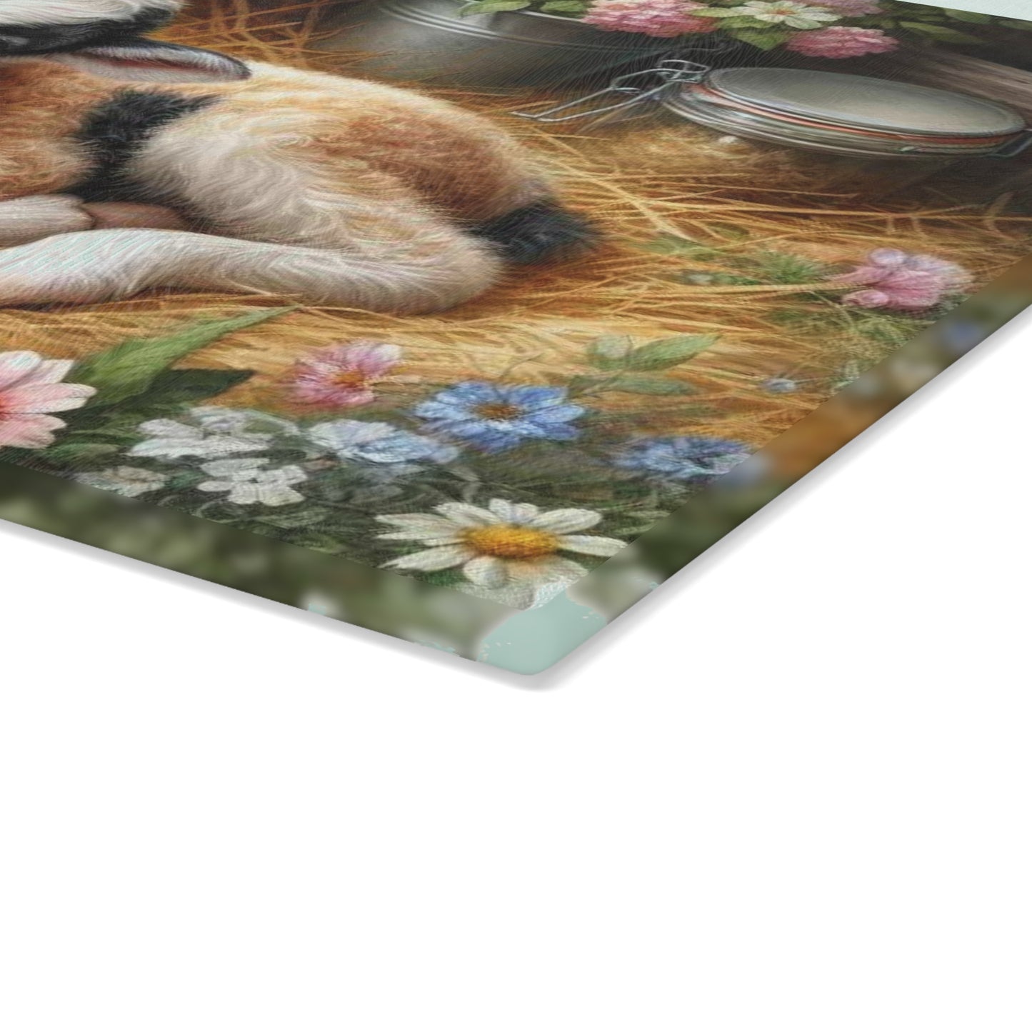🐐🌸 Baby Goat in the Hayloft Glass Cutting Board – Rustic Farm Charm for Your Kitchen 🌾
