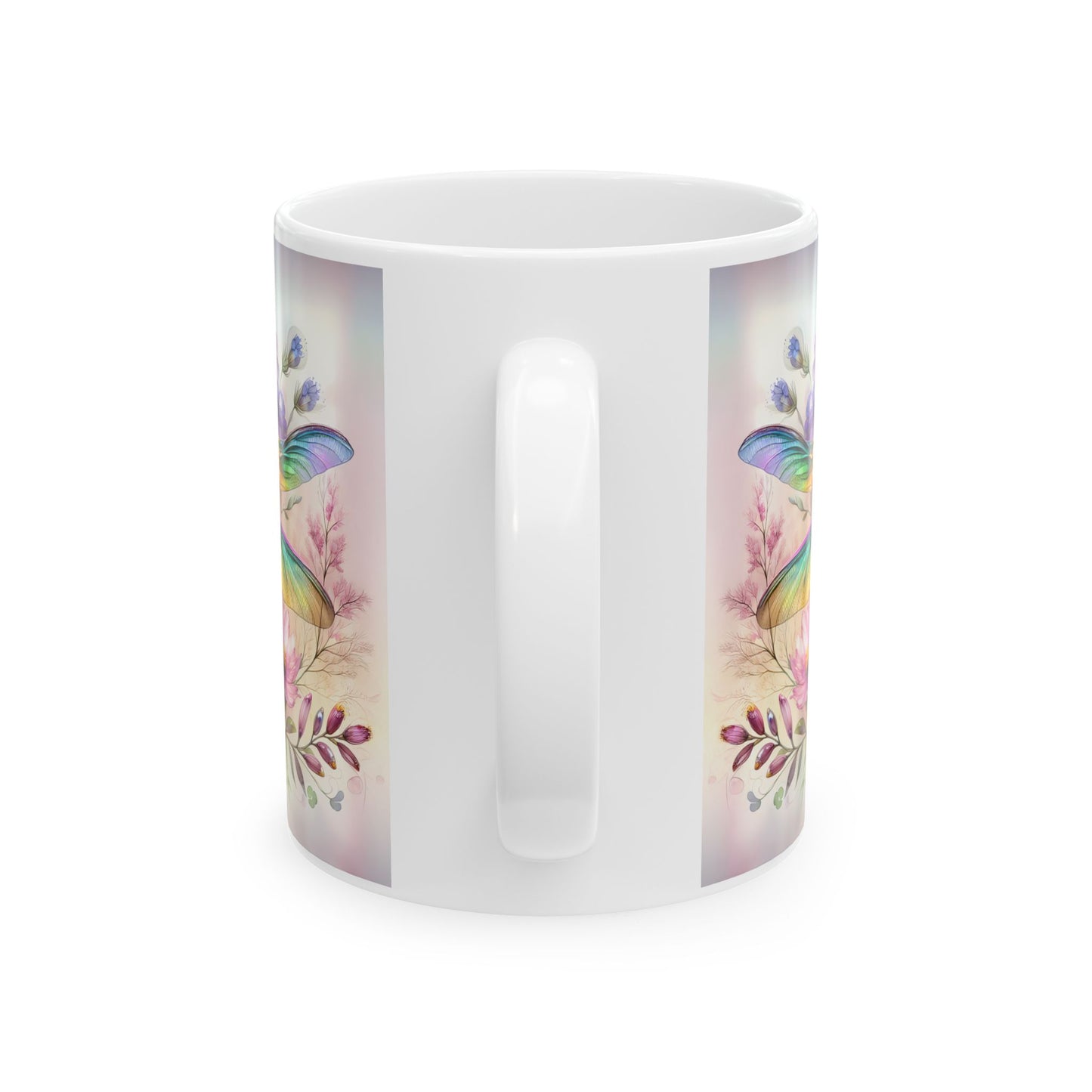 Libélula arcoíris y jardín de flores silvestres: envoltorio floral para tazas para amantes de la naturaleza ☕