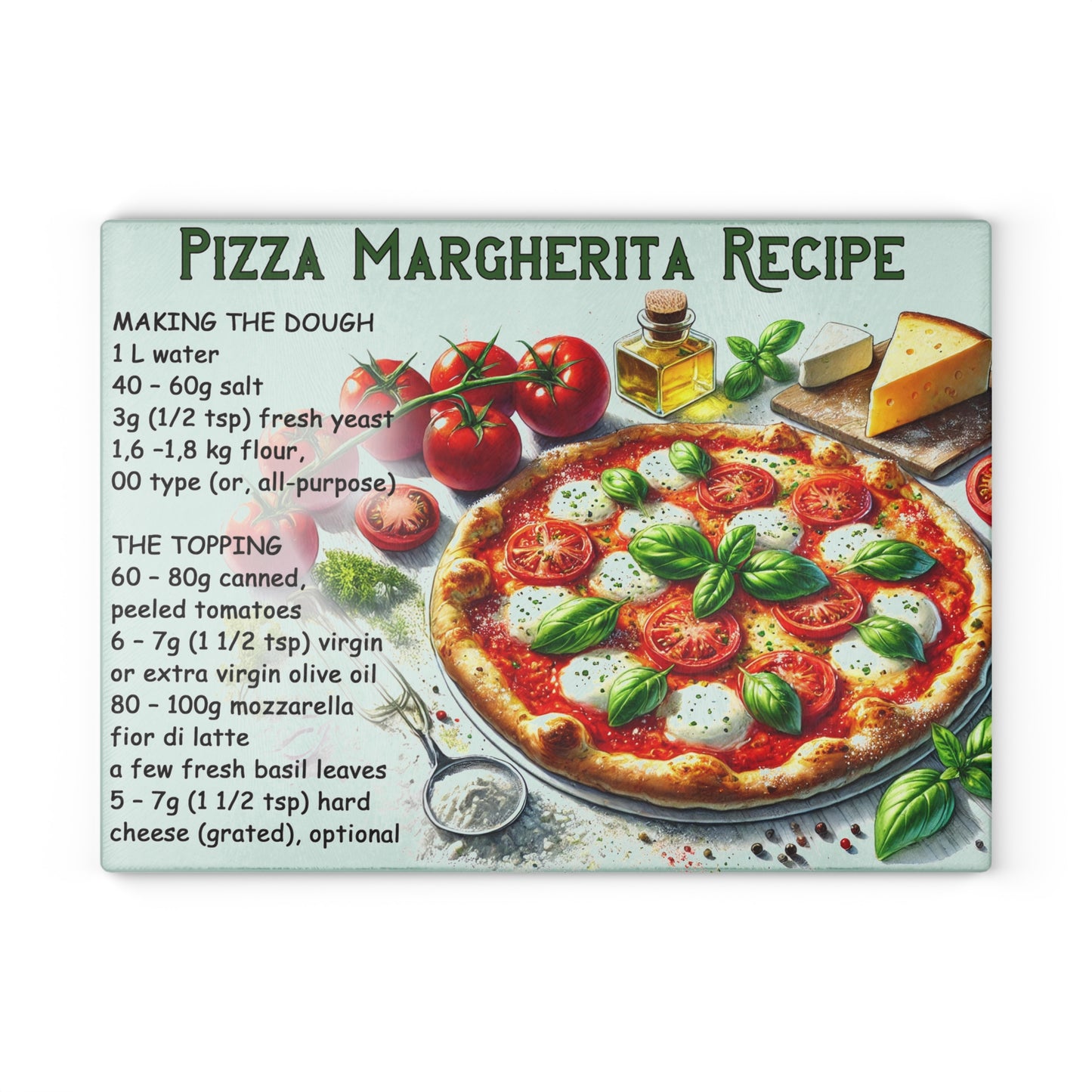 🍕 Pizza Margherita Recipe – Authentic Italian Style Cutting Board